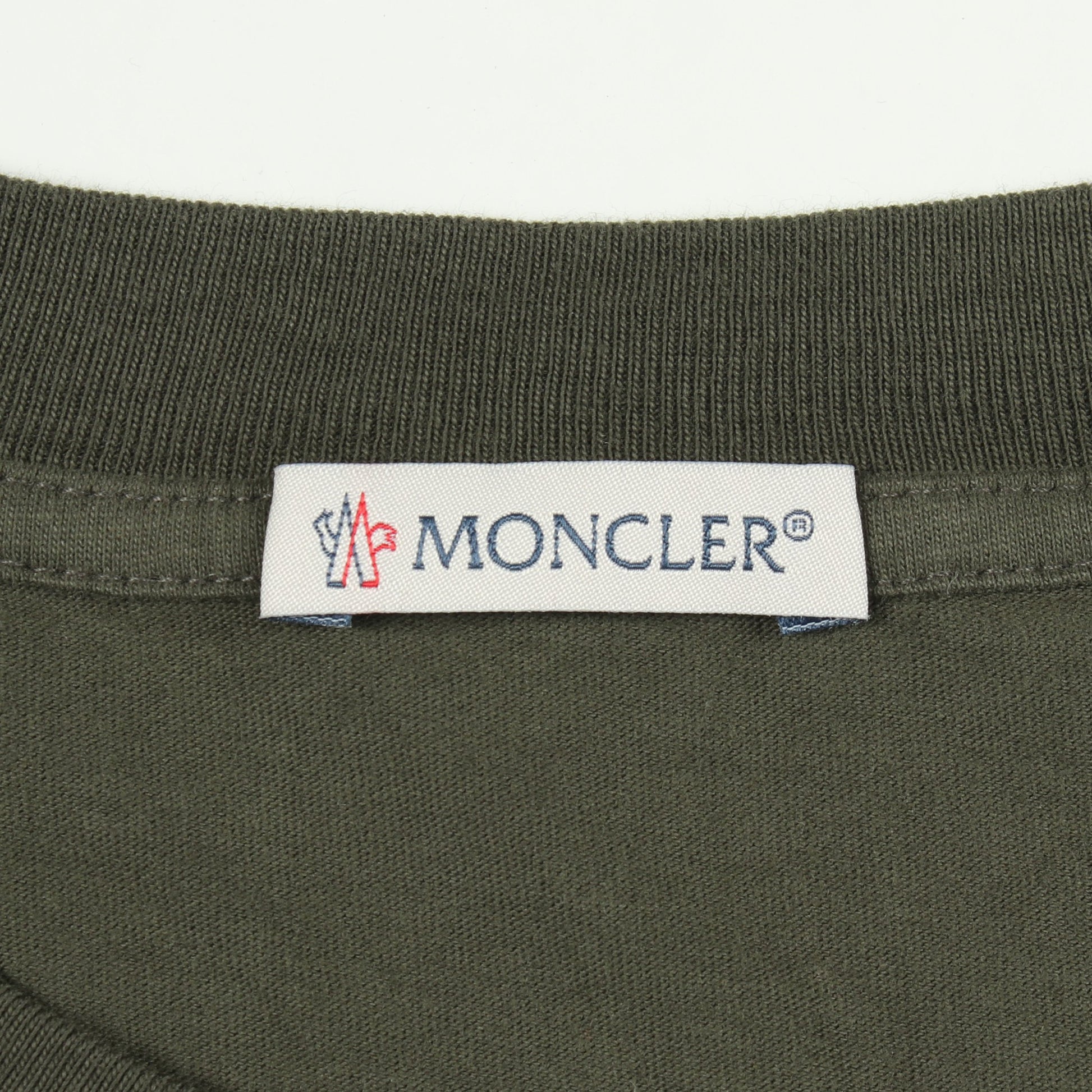 半袖Tシャツ クルーネック ロゴ刺繍 コットン カーキグリーン モンクレール トップス MONCLER