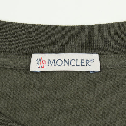 半袖Tシャツ クルーネック ロゴ刺繍 コットン カーキグリーン モンクレール トップス MONCLER