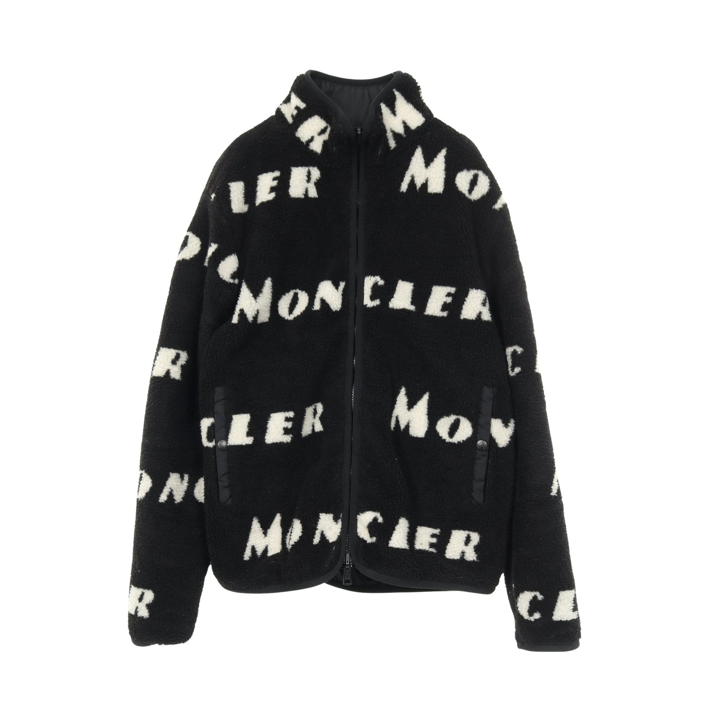 フリース ボア ジャケット ロゴ総柄 ブラック リバーシブル モンクレール アウター MONCLER