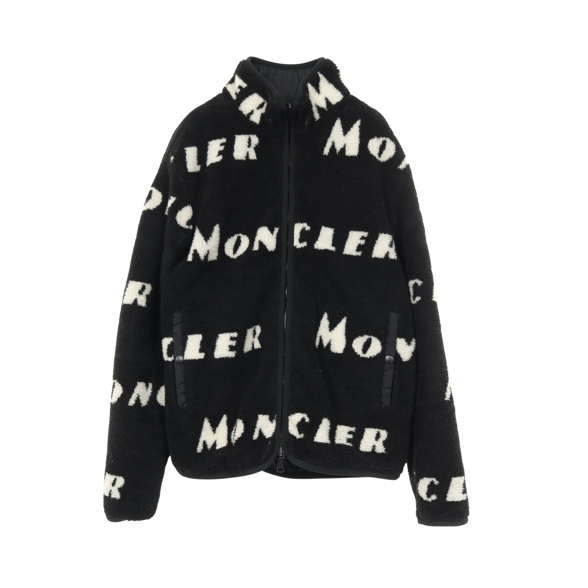 フリース ボア ジャケット ロゴ総柄 ブラック リバーシブル モンクレール アウター MONCLER