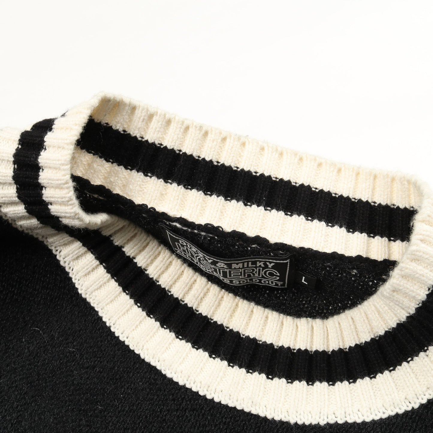 ニット クルーネック ロゴ刺繡 リネン ブラック ホワイト ヒステリックグラマー トップス HYSTERIC GLAMOUR