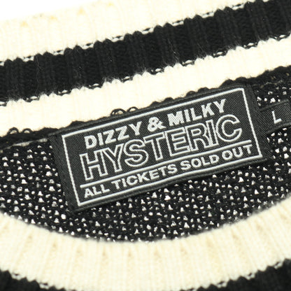 ニット クルーネック ロゴ刺繡 リネン ブラック ホワイト ヒステリックグラマー トップス HYSTERIC GLAMOUR