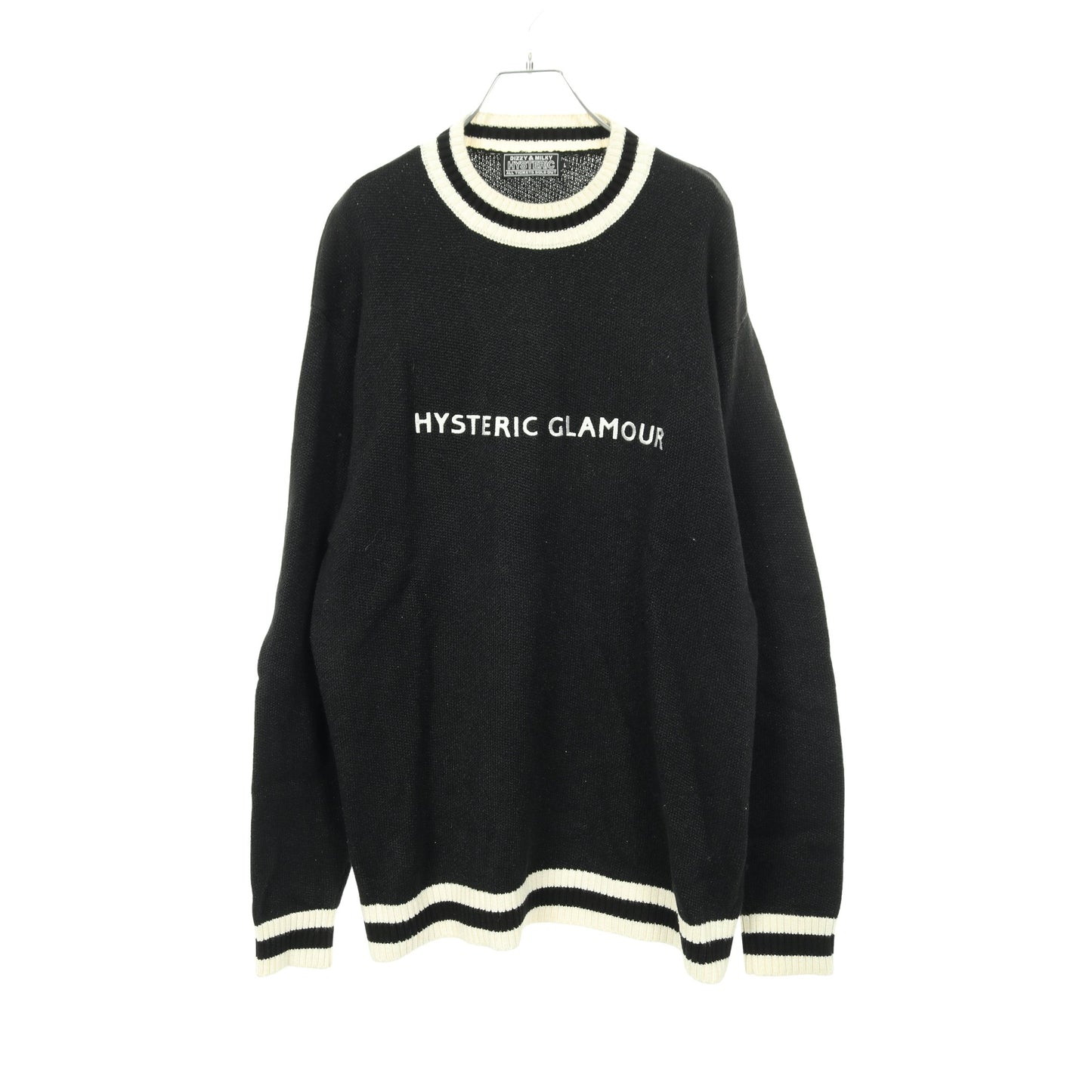 ニット クルーネック ロゴ刺繡 リネン ブラック ホワイト ヒステリックグラマー トップス HYSTERIC GLAMOUR