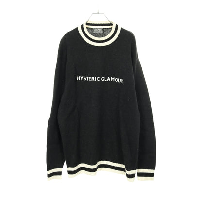 ニット クルーネック ロゴ刺繡 リネン ブラック ホワイト ヒステリックグラマー トップス HYSTERIC GLAMOUR
