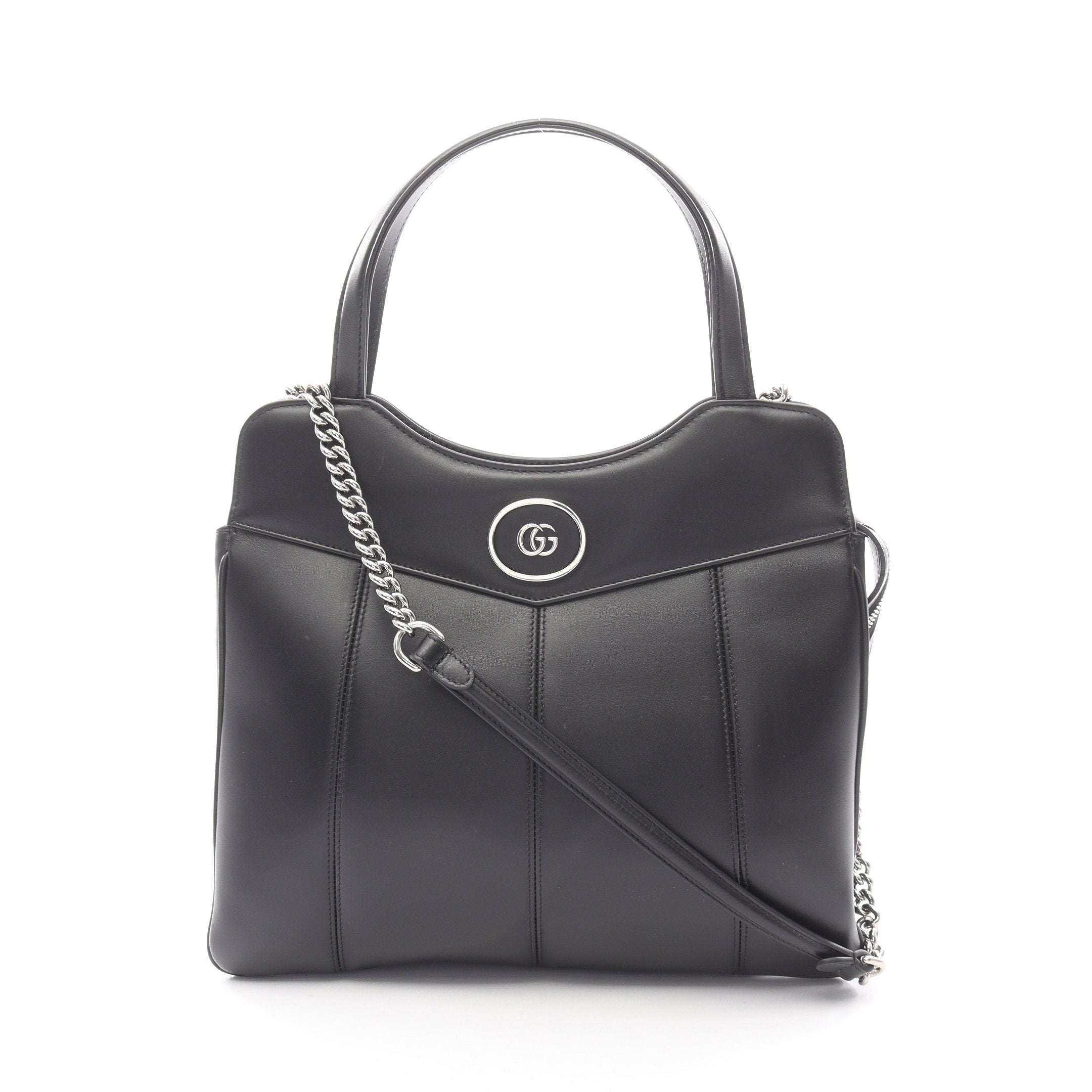GUCCI グッチ プチGG トートバッグ 2WAY ショルダーバッグ ハンドバッグ レザー ブラック 黒 シルバー金具 745911 プチGG ハンドバッグ レザー ブラック 2WAY グッチ – RECLO