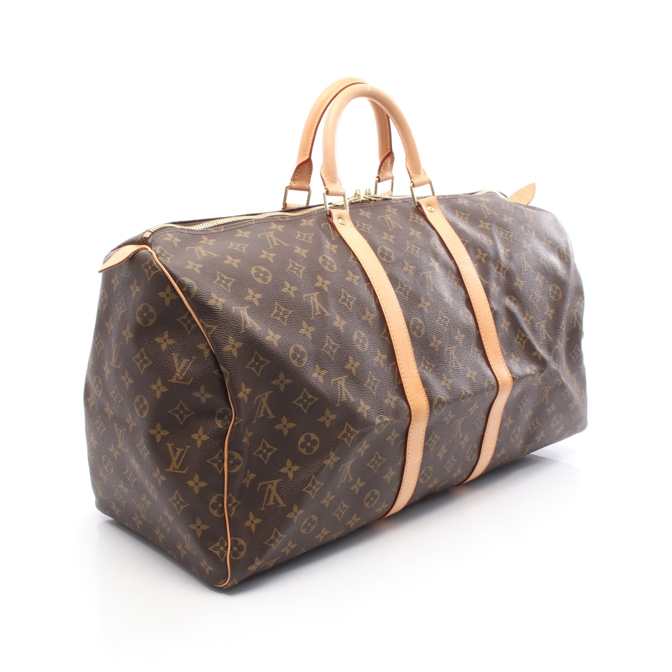 キーポル55 モノグラム ボストンバッグ PVC レザー ブラウン ルイ