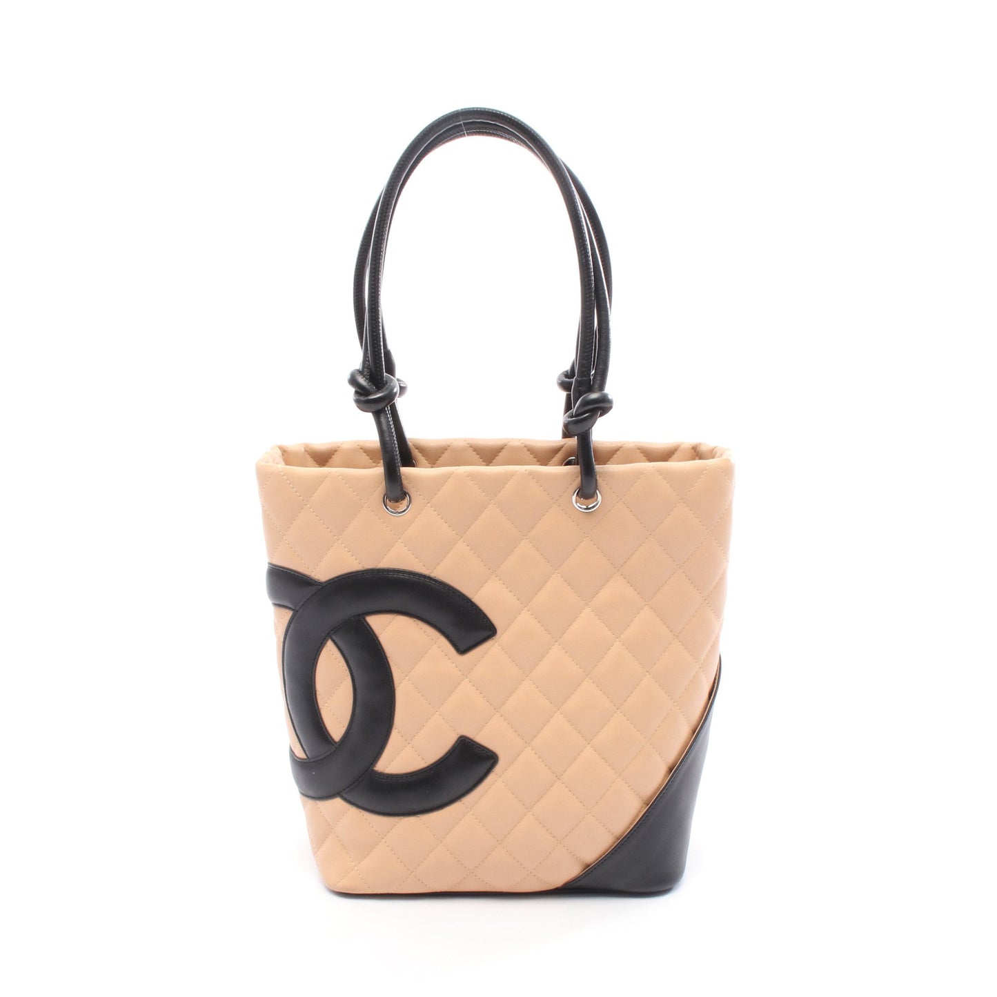 カンボンライン ミディアム ハンドバッグ トートバッグ レザー ピンクベージュ ブラック シルバー金具 シャネル バッグ CHANEL