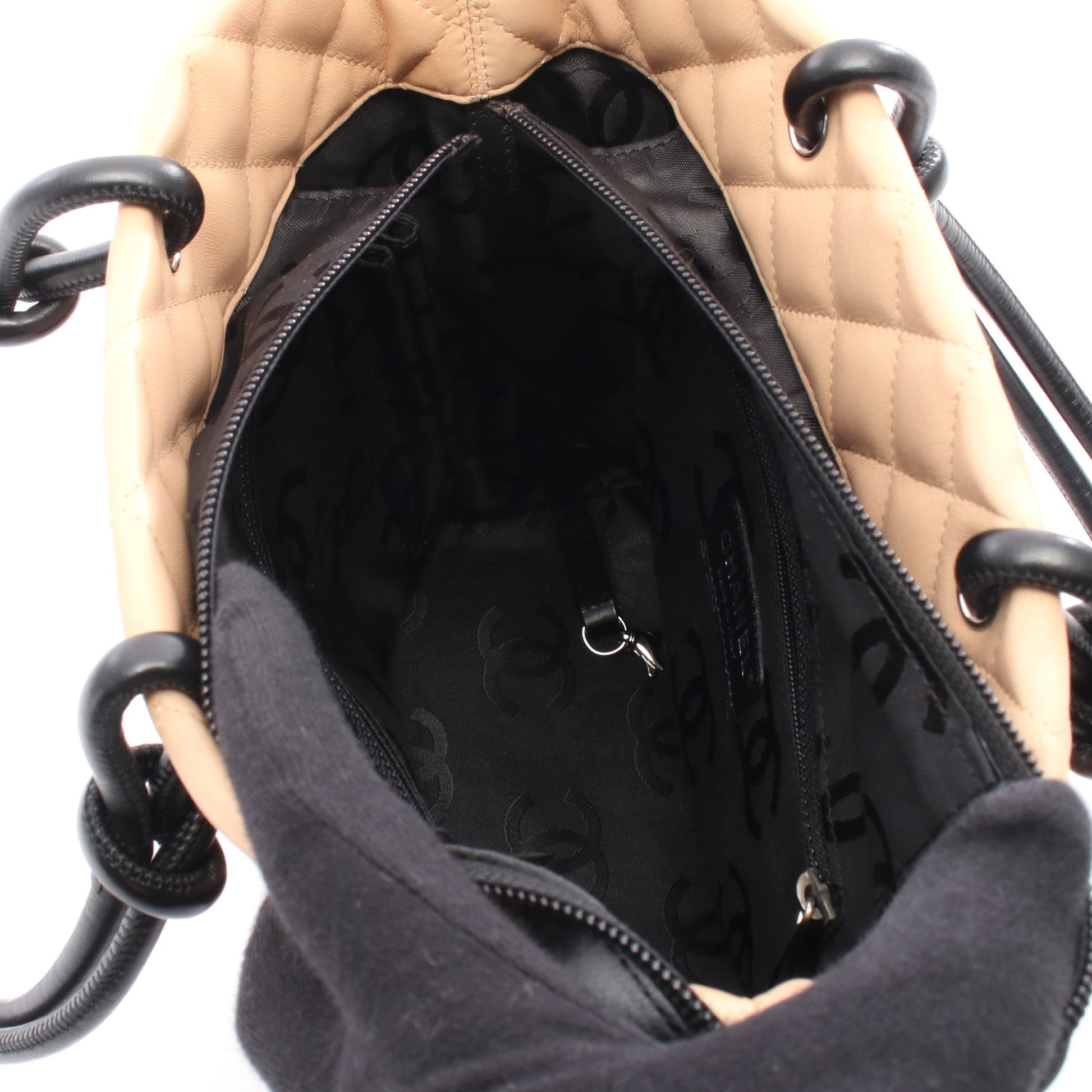 カンボンライン ミディアム ハンドバッグ トートバッグ レザー ピンクベージュ ブラック シルバー金具 シャネル バッグ CHANEL