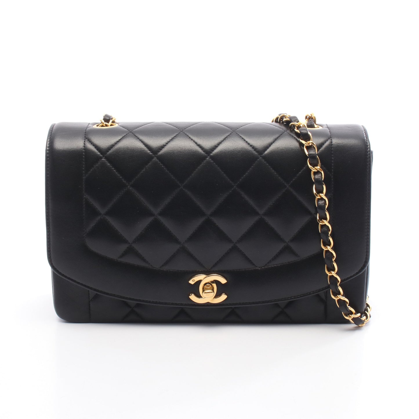 マトラッセ ダイアナフラップ チェーンショルダーバッグ ラムスキン ブラック ゴールド金具 シャネル バッグ CHANEL