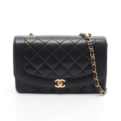 マトラッセ ダイアナフラップ チェーンショルダーバッグ ラムスキン ブラック ゴールド金具 シャネル バッグ CHANEL