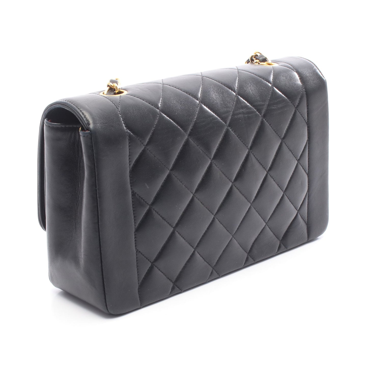 マトラッセ ダイアナフラップ チェーンショルダーバッグ ラムスキン ブラック ゴールド金具 シャネル バッグ CHANEL