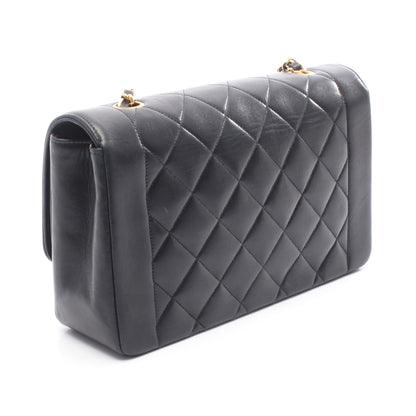 マトラッセ ダイアナフラップ チェーンショルダーバッグ ラムスキン ブラック ゴールド金具 シャネル バッグ CHANEL