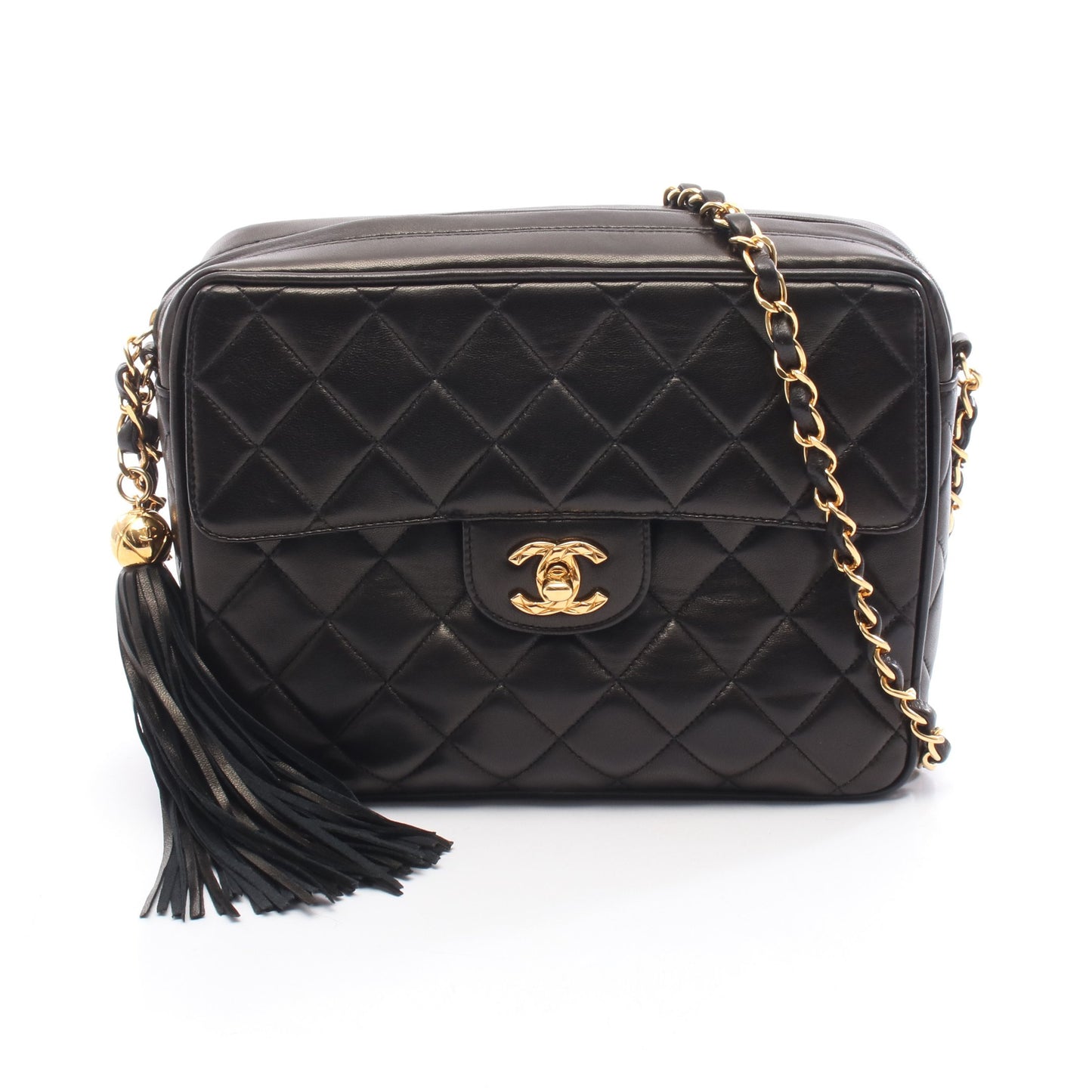 マトラッセ チェーンショルダーバッグ ラムスキン ブラック ゴールド金具 タッセル ヴィンテージ シャネル バッグ CHANEL