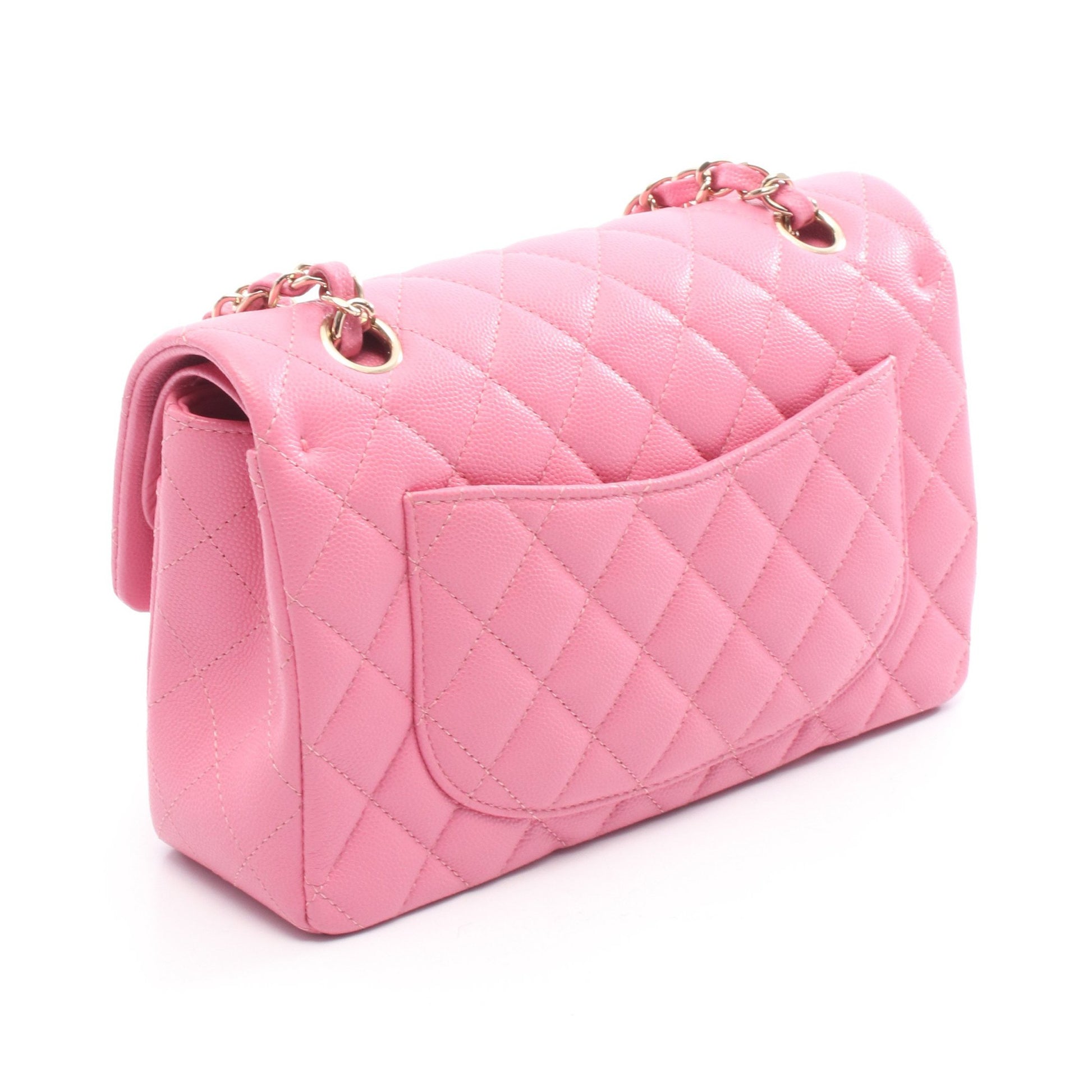 マトラッセ Wフラップ Wチェーンショルダーバッグ キャビアスキン ピンク ゴールド金具 シャネル バッグ CHANEL