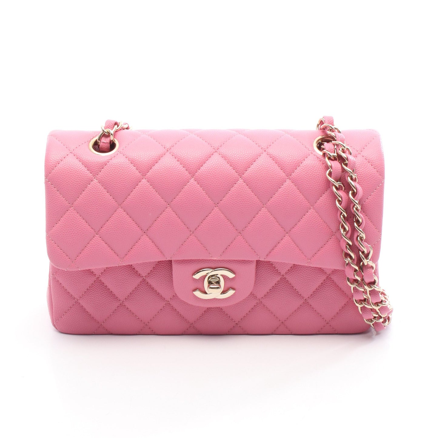 マトラッセ Wフラップ Wチェーンショルダーバッグ キャビアスキン ピンク ゴールド金具 シャネル バッグ CHANEL