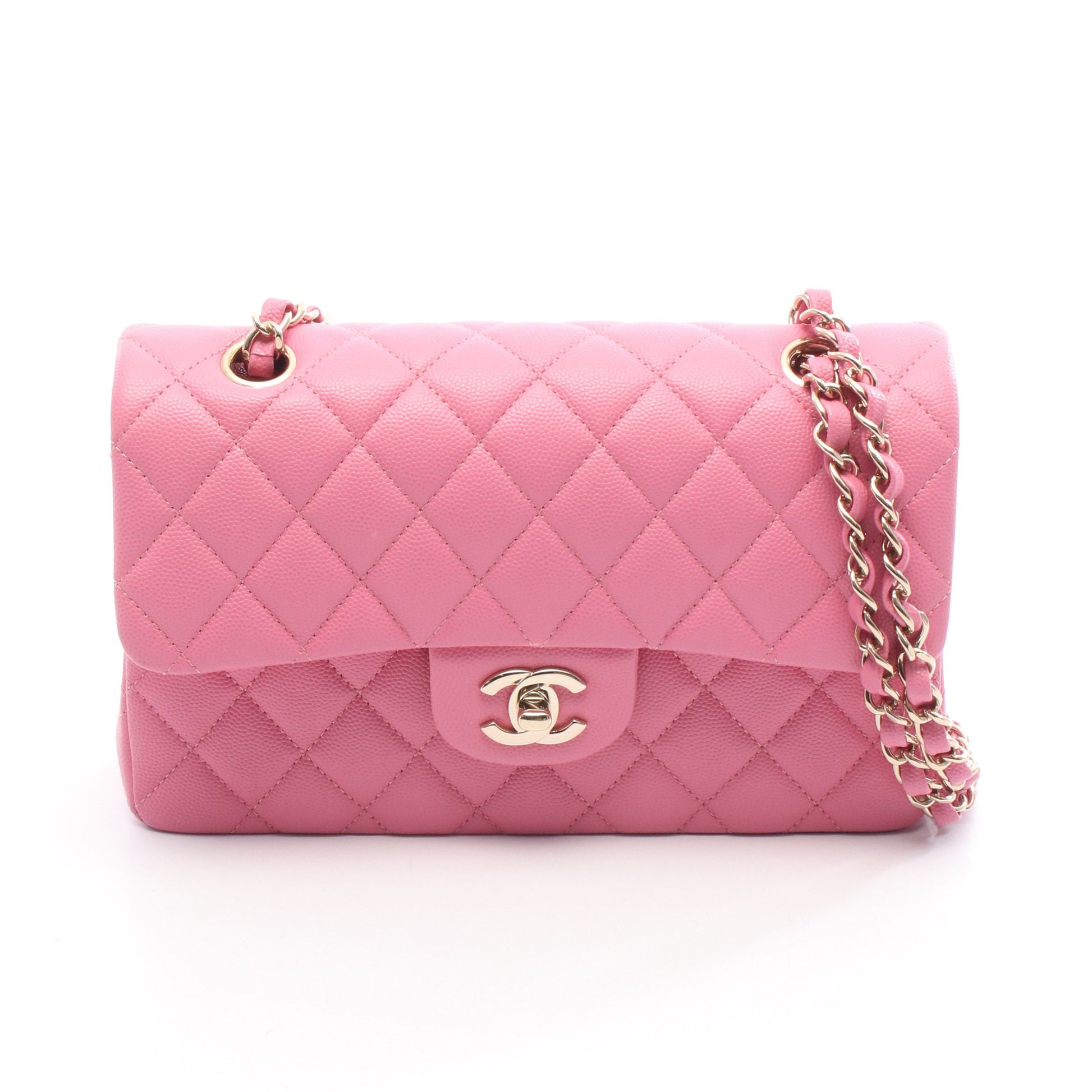 マトラッセ Wフラップ Wチェーンショルダーバッグ キャビアスキン ピンク ゴールド金具 シャネル バッグ CHANEL