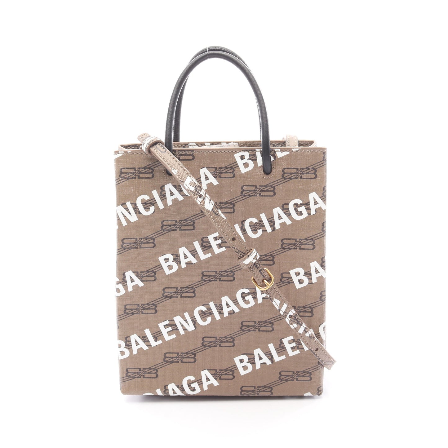 BBモノグラム ハンドバッグ PVC レザー グレーブラウン ホワイト ブラック 2WAY バレンシアガ バッグ BALENCIAGA
