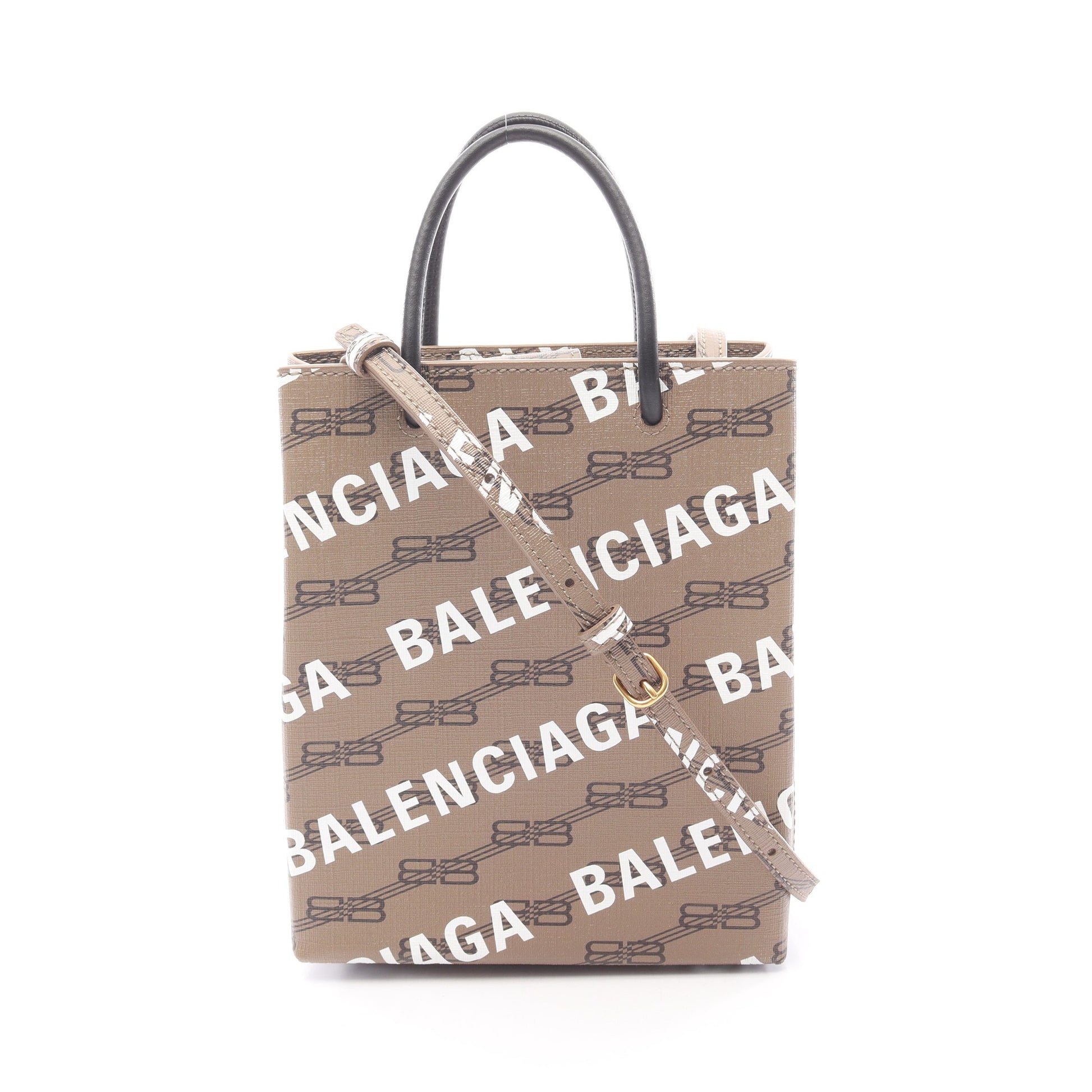 BBモノグラム ハンドバッグ PVC レザー グレーブラウン ホワイト ブラック 2WAY バレンシアガ バッグ BALENCIAGA
