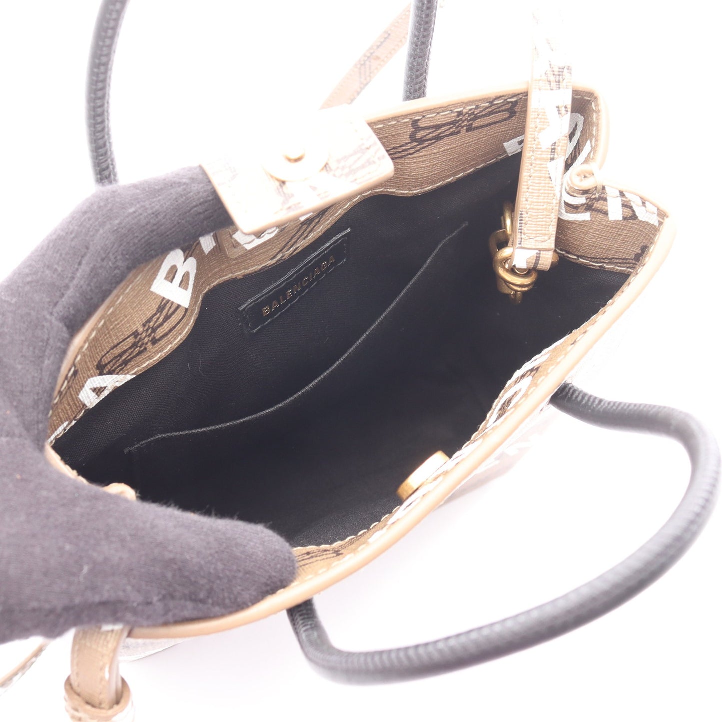 BBモノグラム ハンドバッグ PVC レザー グレーブラウン ホワイト ブラック 2WAY バレンシアガ バッグ BALENCIAGA