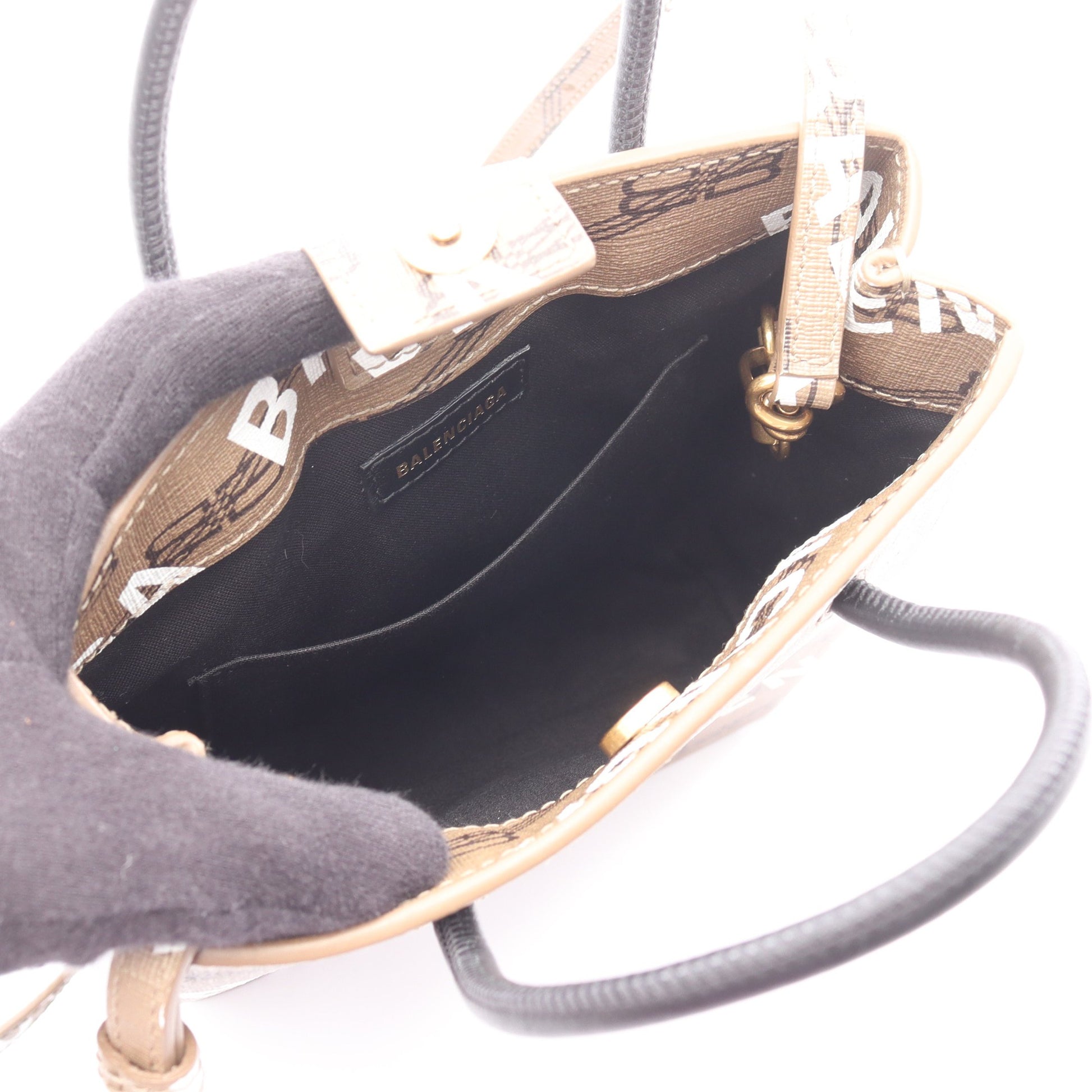 BBモノグラム ハンドバッグ PVC レザー グレーブラウン ホワイト ブラック 2WAY バレンシアガ バッグ BALENCIAGA