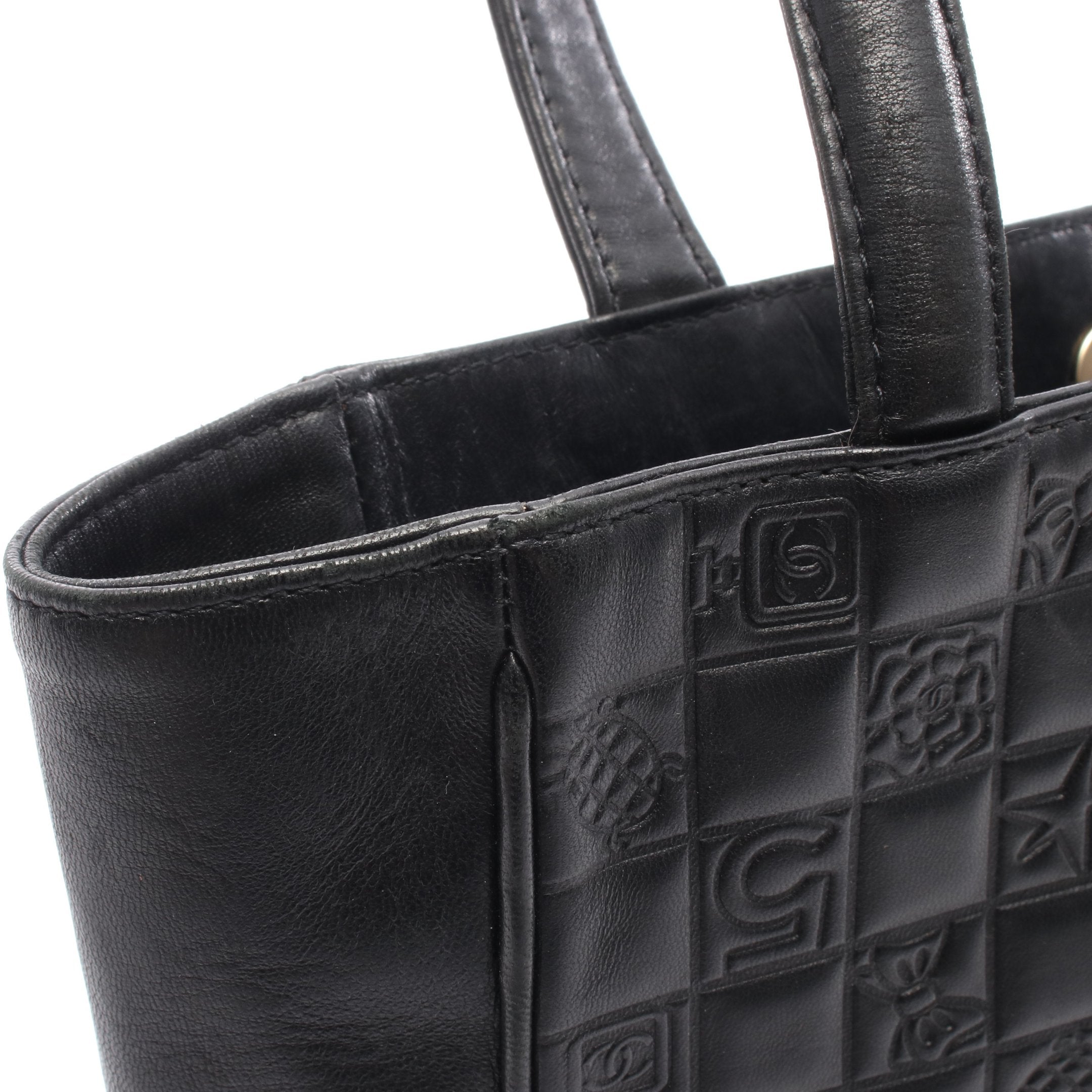 【美品】シャネル　チョコバー　ラムスキン　トートバッグ　ハンドバッグ　黒　451 美品】CHANEL シャネル チョコバー ラムスキン トートバッグ レザー 黒