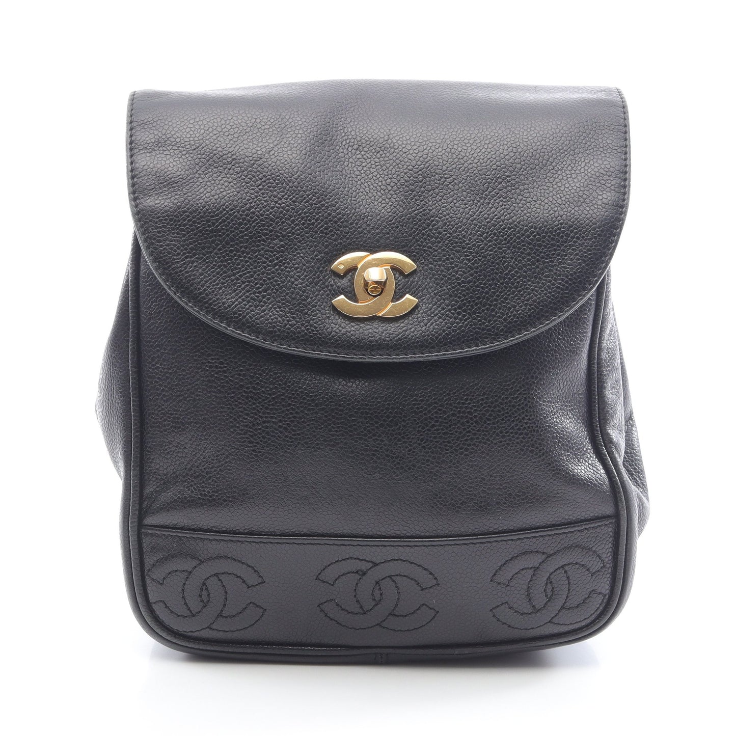 トリプルココマーク チェーン バックパック リュックサック キャビアスキン ブラック ゴールド金具 シャネル バッグ CHANEL
