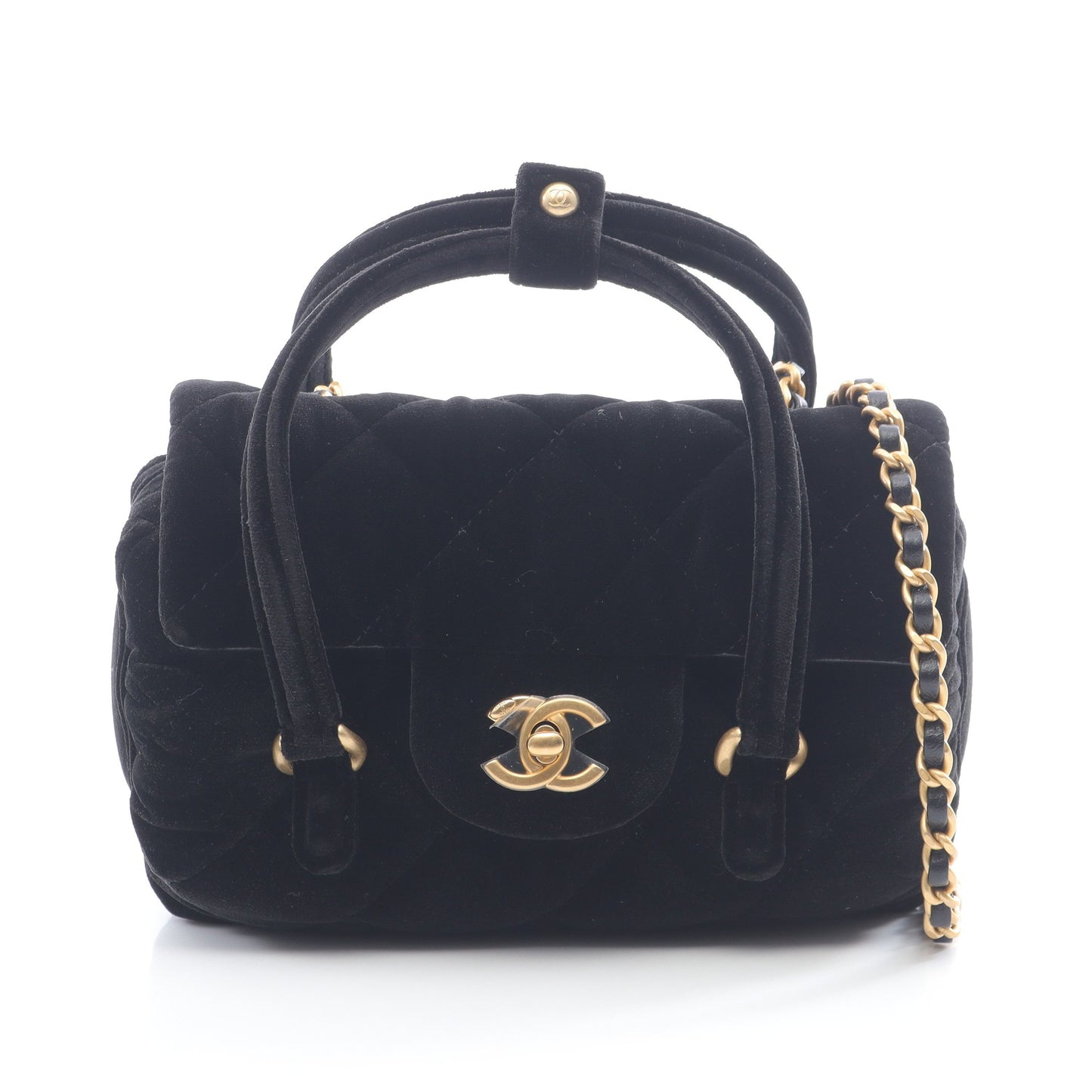 チェーンショルダーバッグ ベロア ブラック ゴールド金具 2WAY シャネル バッグ CHANEL
