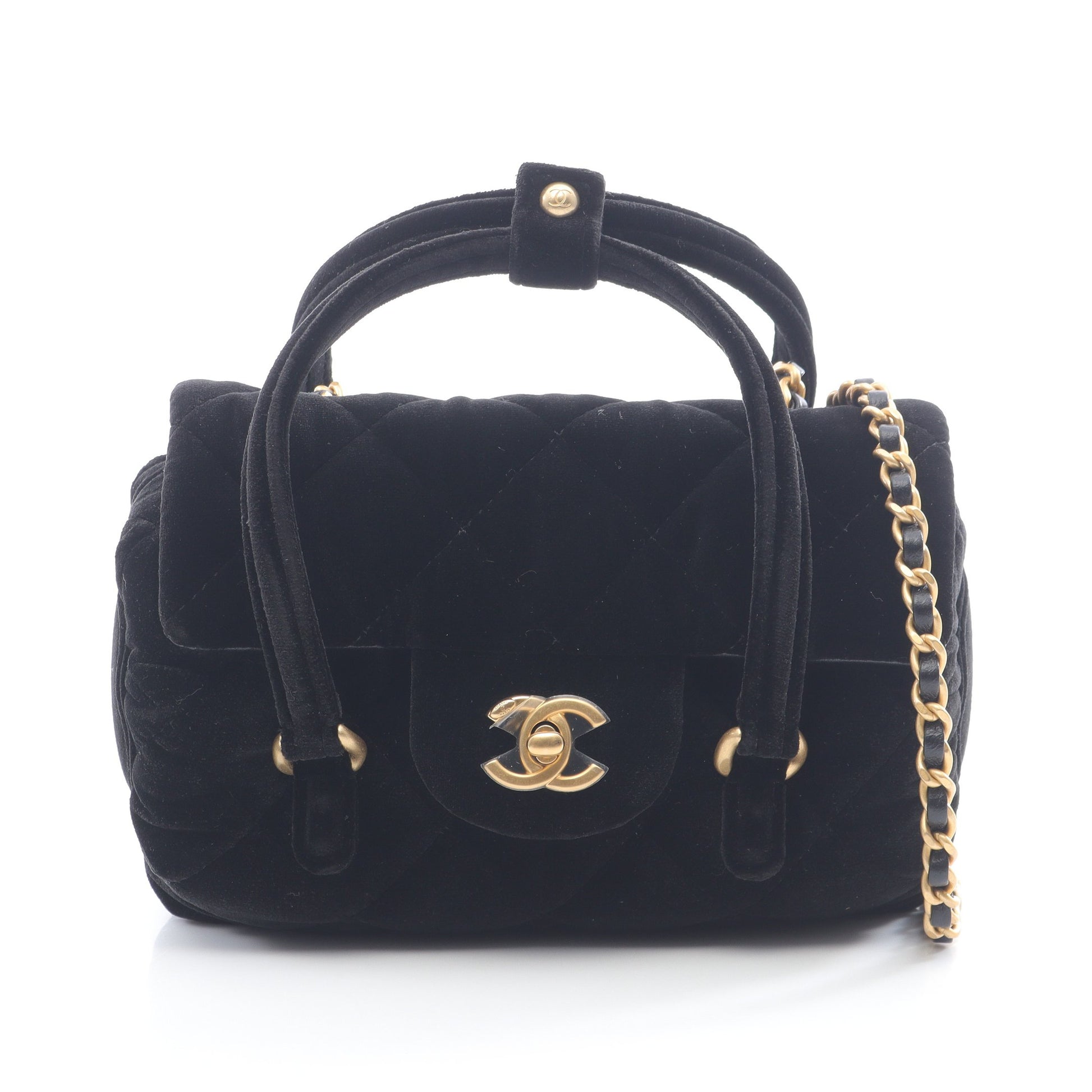 チェーンショルダーバッグ ベロア ブラック ゴールド金具 2WAY シャネル バッグ CHANEL