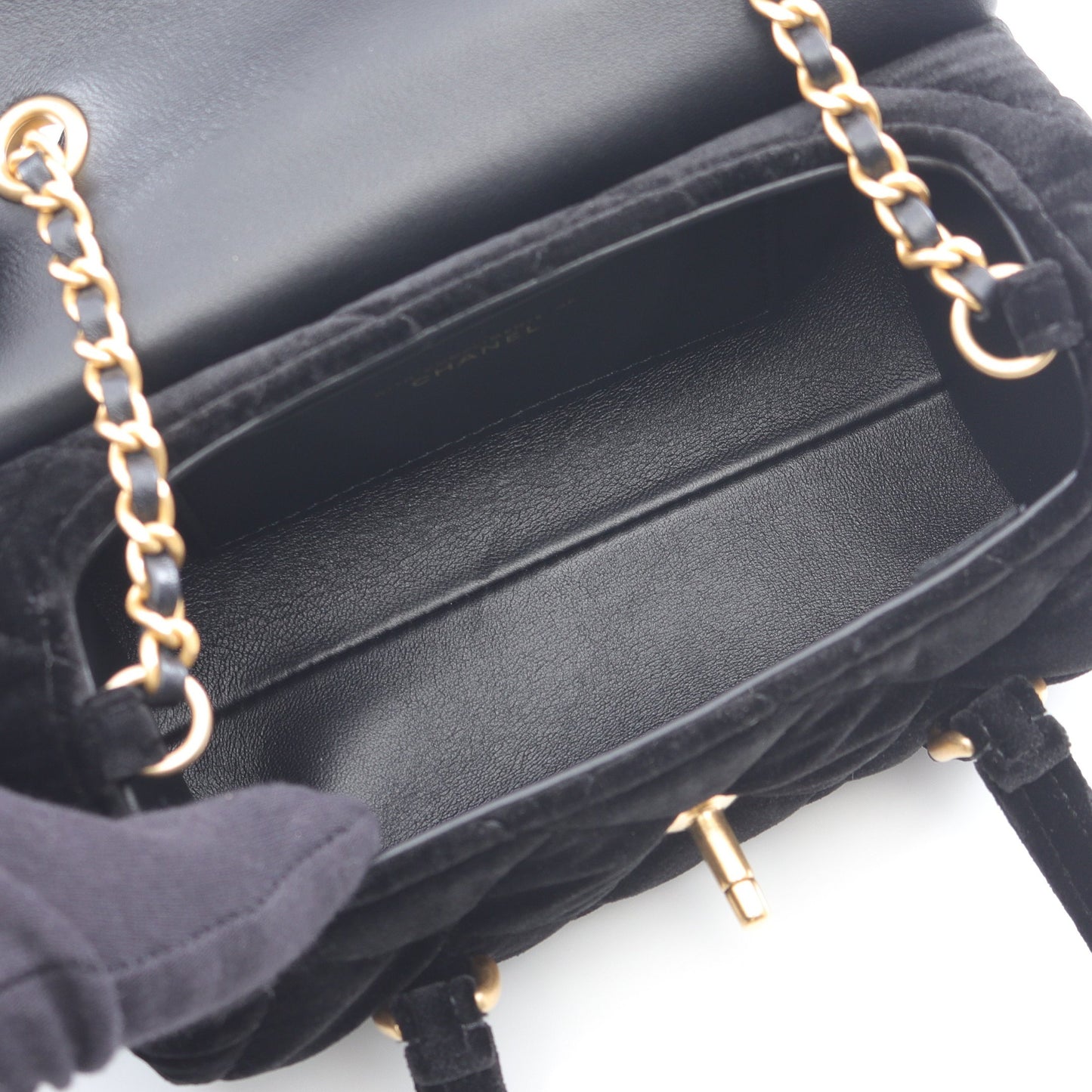 チェーンショルダーバッグ ベロア ブラック ゴールド金具 2WAY シャネル バッグ CHANEL