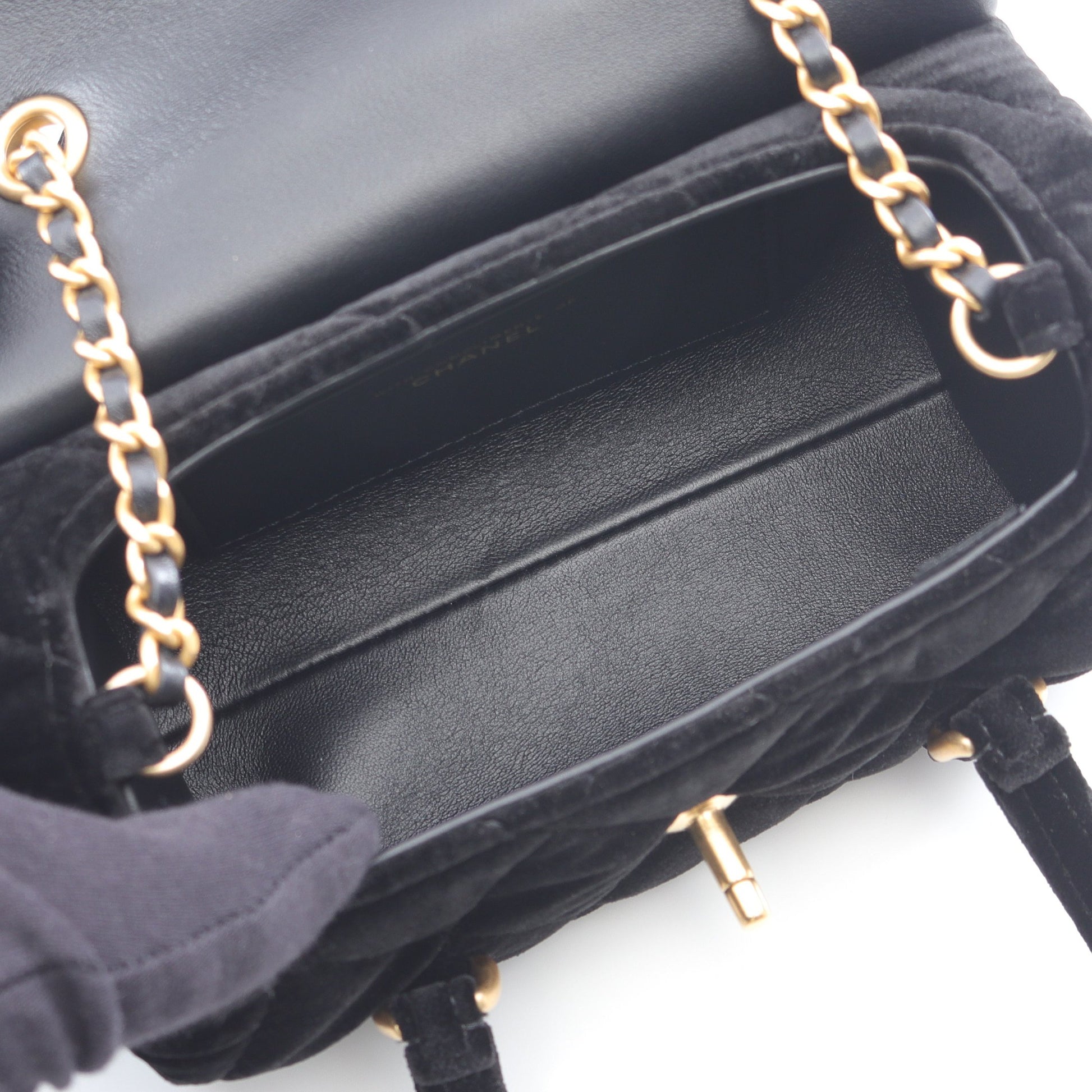 チェーンショルダーバッグ ベロア ブラック ゴールド金具 2WAY シャネル バッグ CHANEL