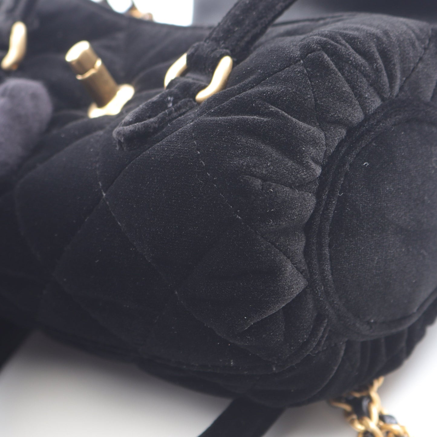 チェーンショルダーバッグ ベロア ブラック ゴールド金具 2WAY シャネル バッグ CHANEL