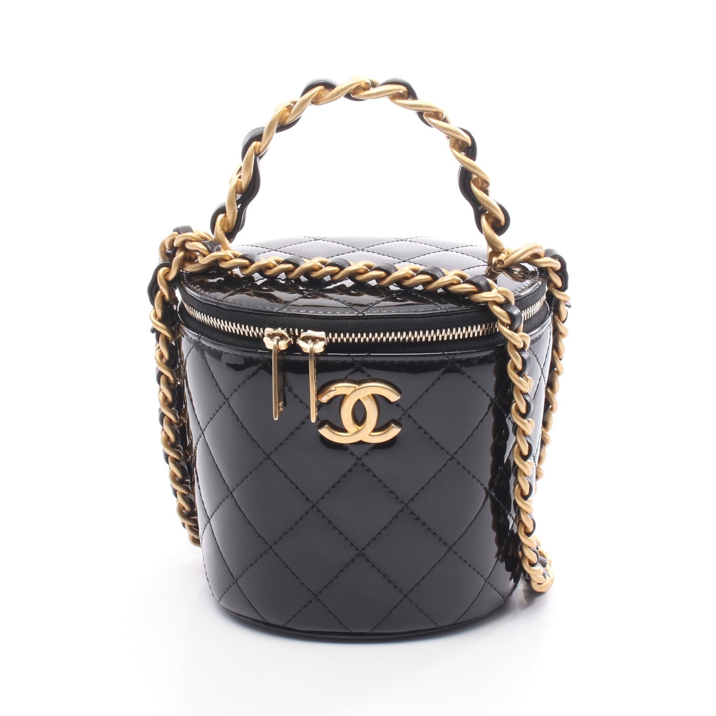 マトラッセ スモール バニティ チェーンショルダーバッグ エナメルレザー ブラック ゴールド金具 シャネル バッグ CHANEL