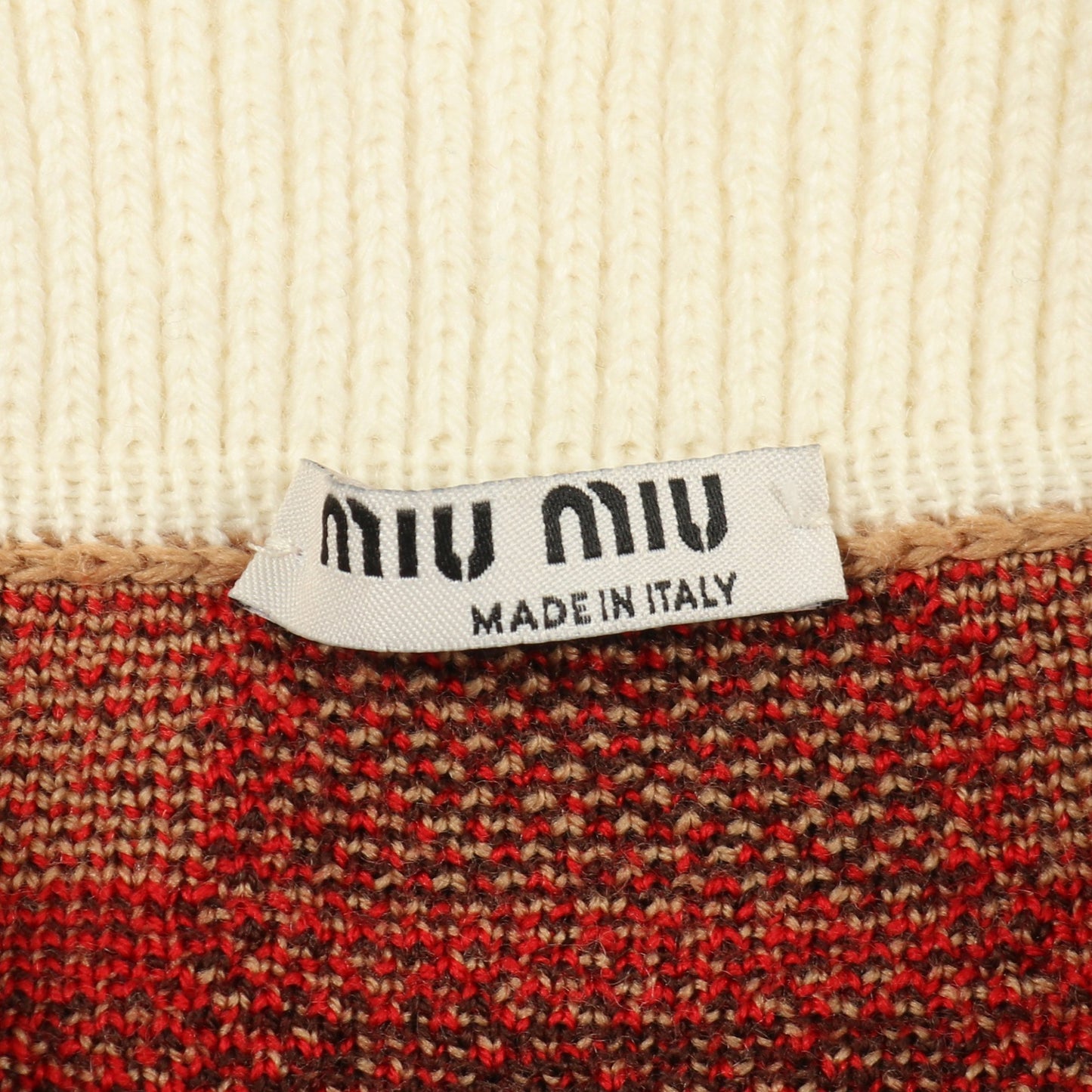 ニット チェック ウール ライトブラウン マルチカラー スパンコール ビジュー ミュウミュウ トップス miu miu