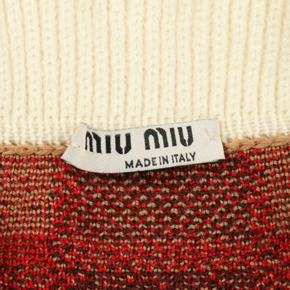 ニット チェック ウール ライトブラウン マルチカラー スパンコール ビジュー ミュウミュウ トップス miu miu