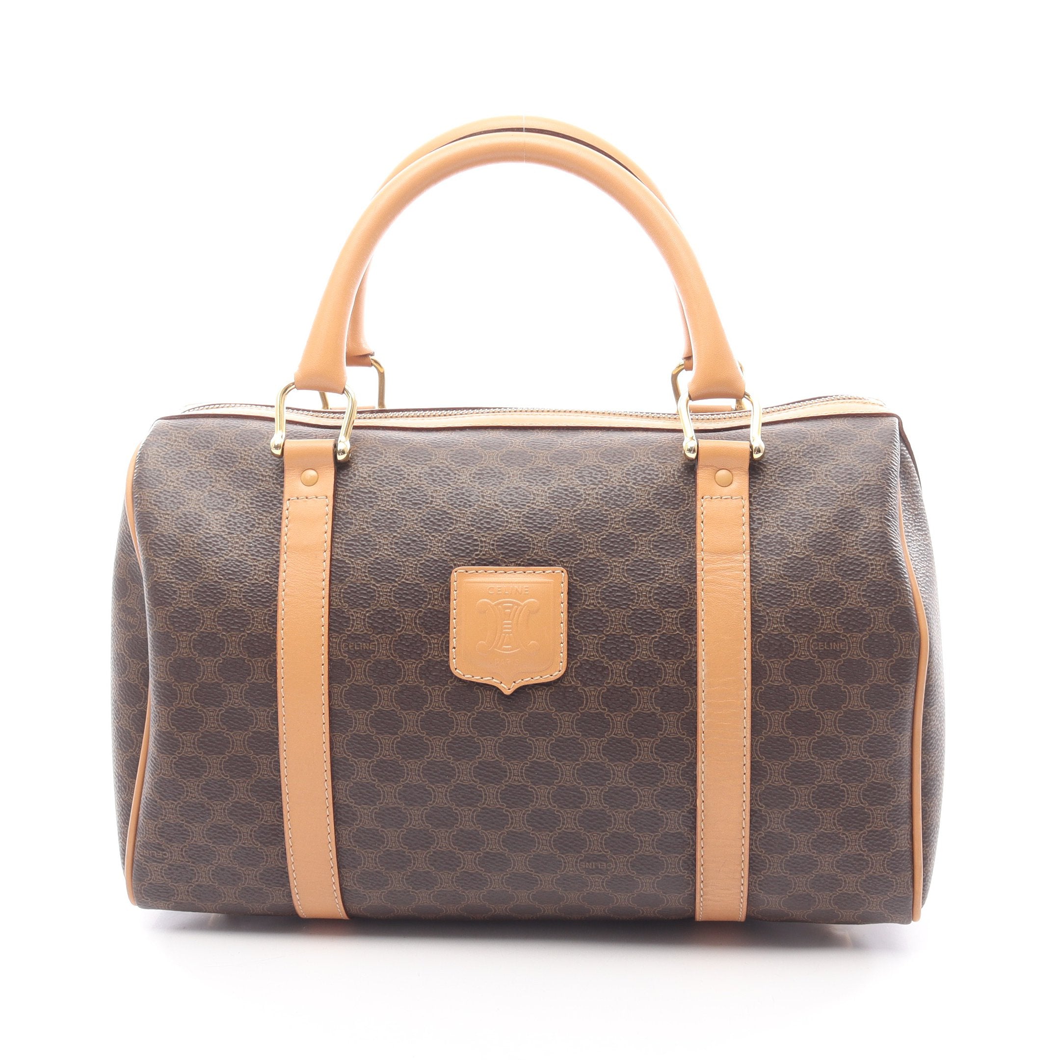 マカダム ハンドバッグ ミニボストンバッグ PVC レザー ダークブラウン