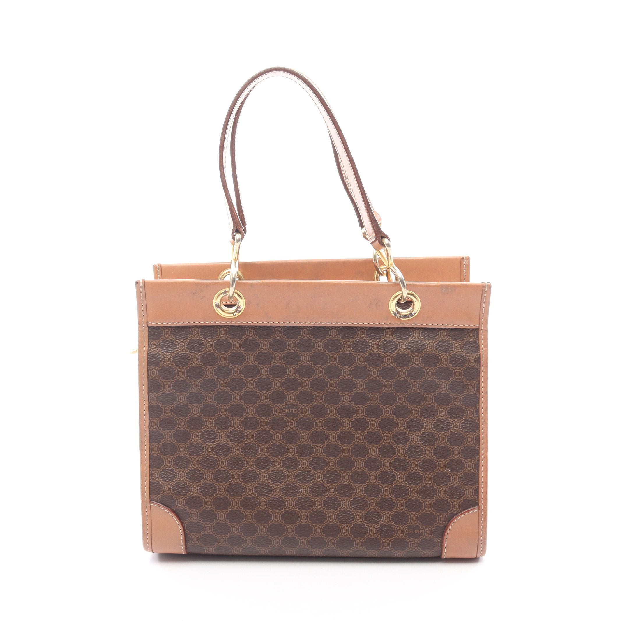 【CELINE】ハンドバッグ　マカダム柄　PVC ダークブラウン. CELINE】ハンドバッグ マカダム柄 PVC ダークブラウン - メルカリ