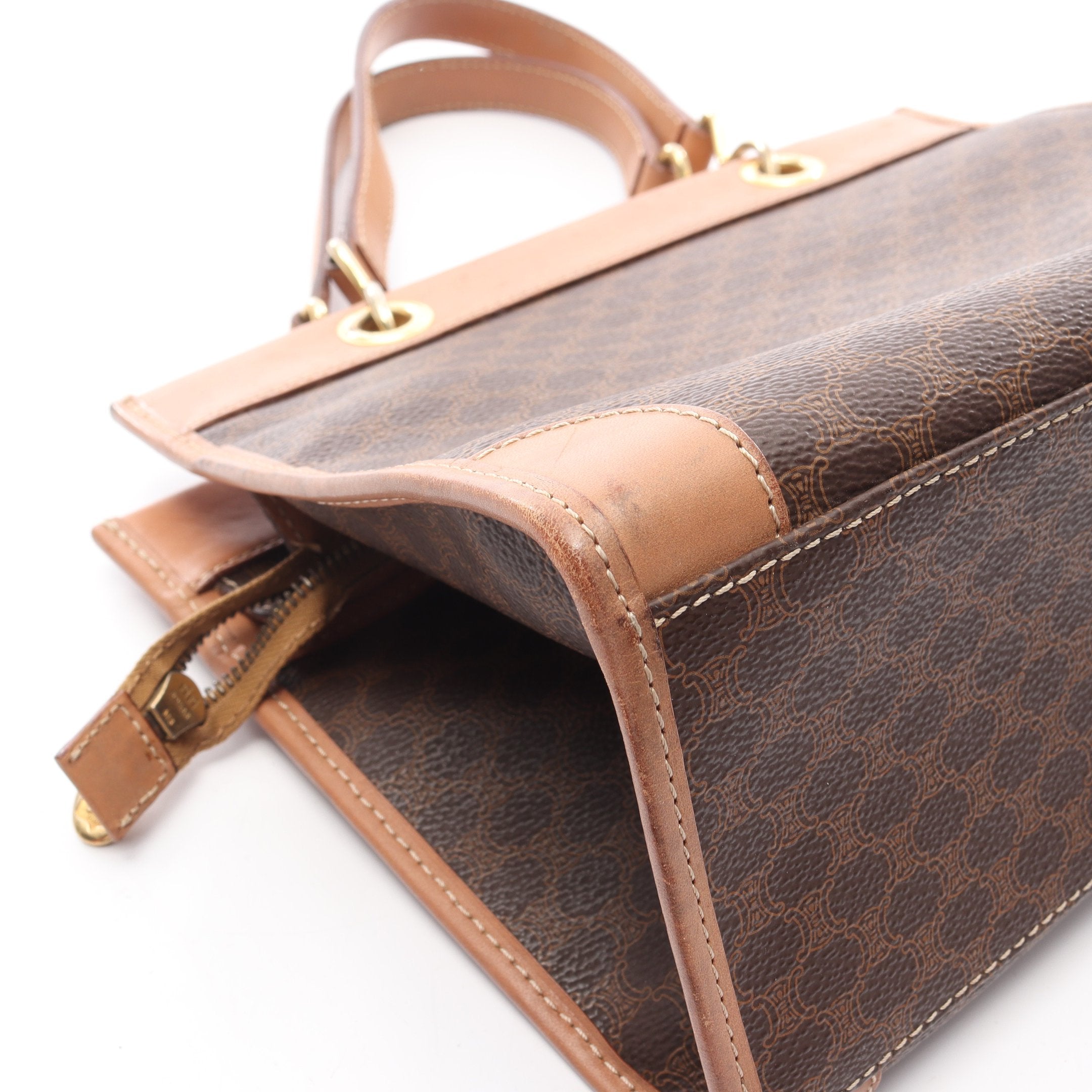 マカダム ハンドバッグ PVC レザー ダークブラウン ライトブラウン