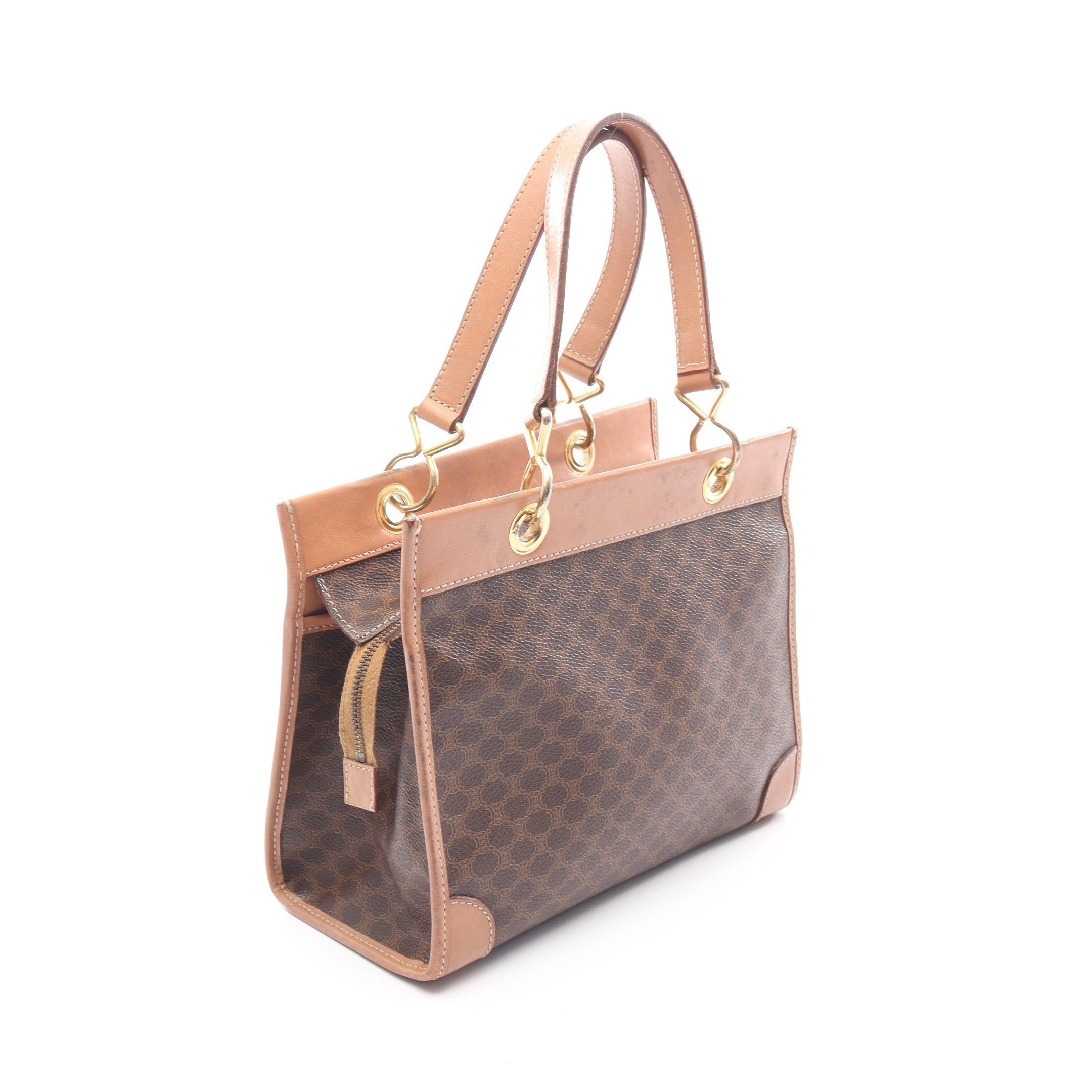 マカダム ハンドバッグ PVC レザー ダークブラウン ライトブラウン