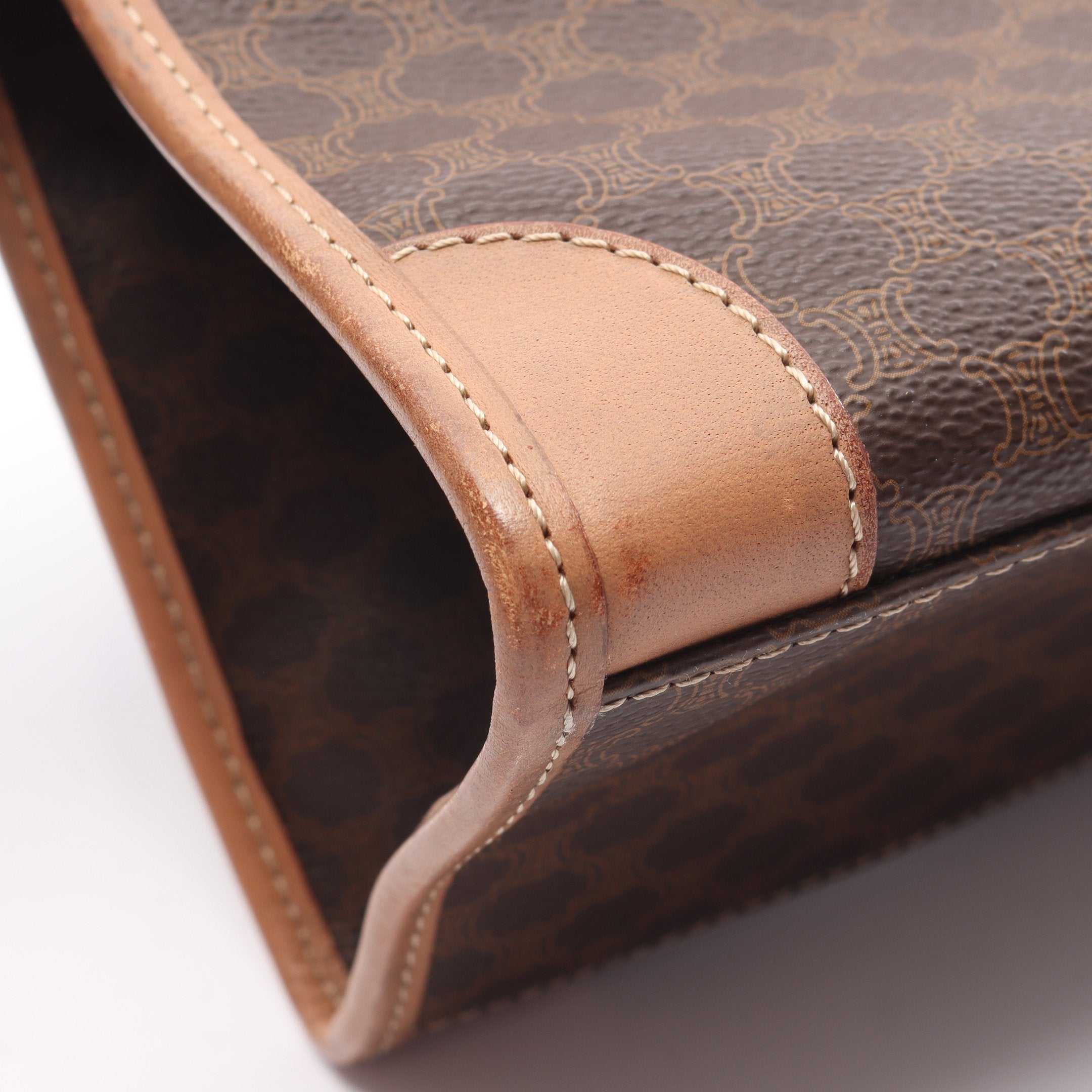 マカダム ハンドバッグ PVC レザー ダークブラウン ライトブラウン