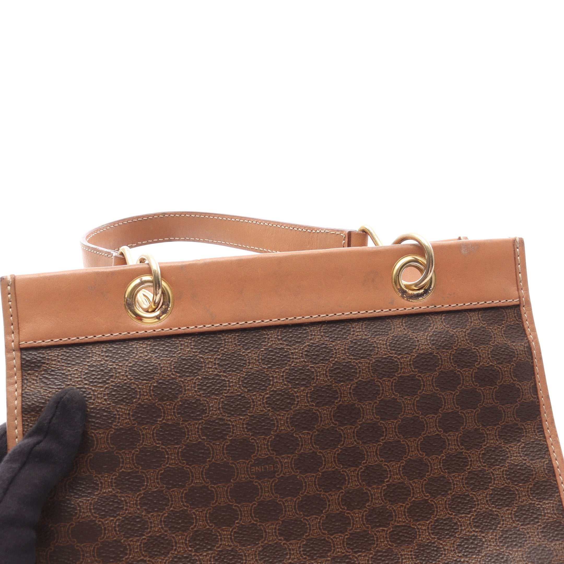 マカダム ハンドバッグ PVC レザー ダークブラウン ライトブラウン