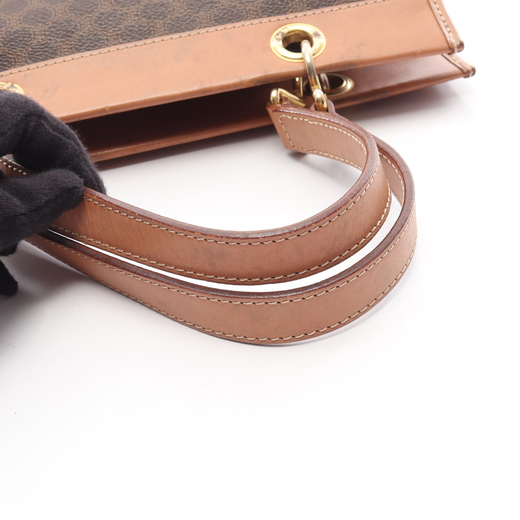 マカダム ハンドバッグ PVC レザー ダークブラウン ライトブラウン