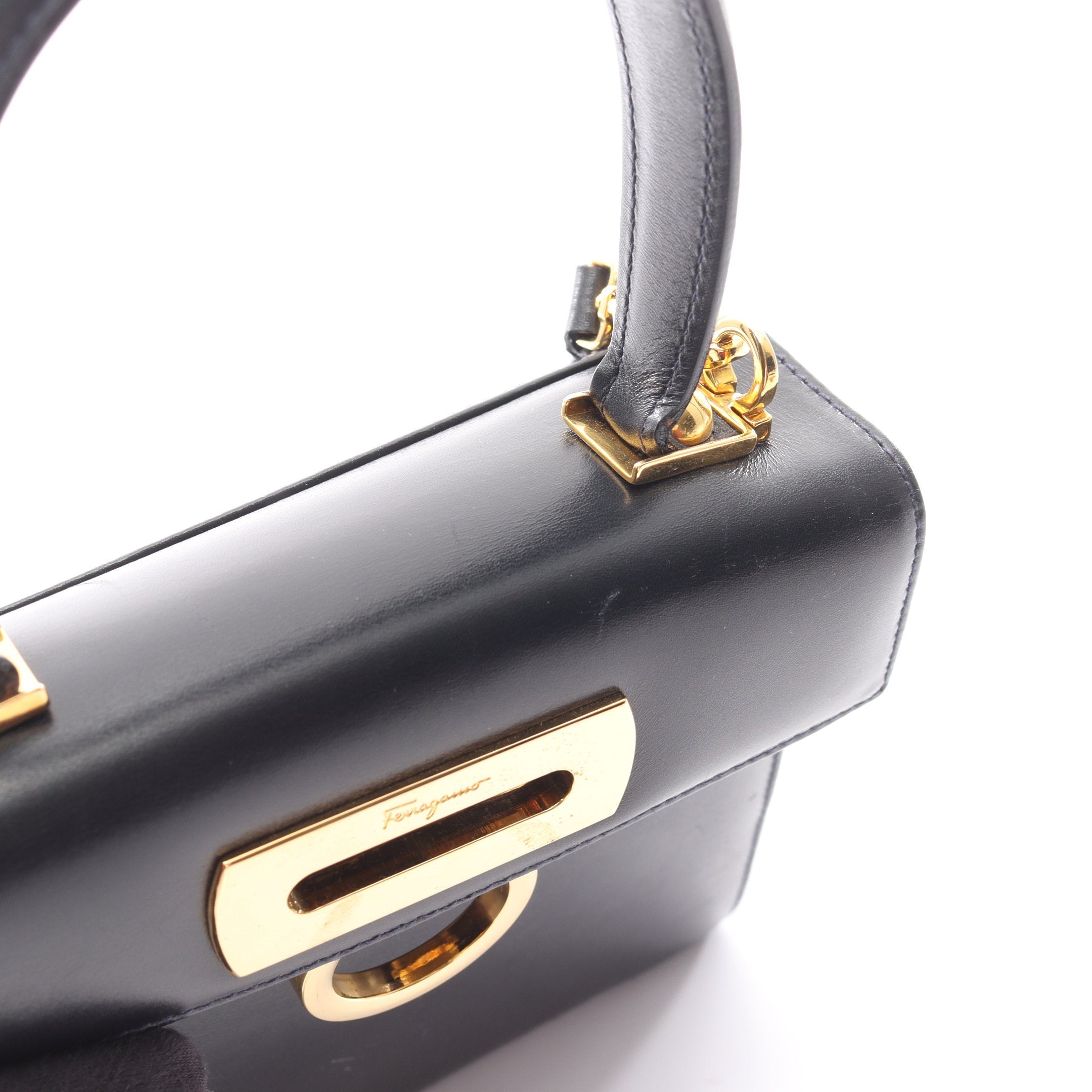 ガンチーニ ハンドバッグ レザー ブラック 2WAY サルヴァトーレ