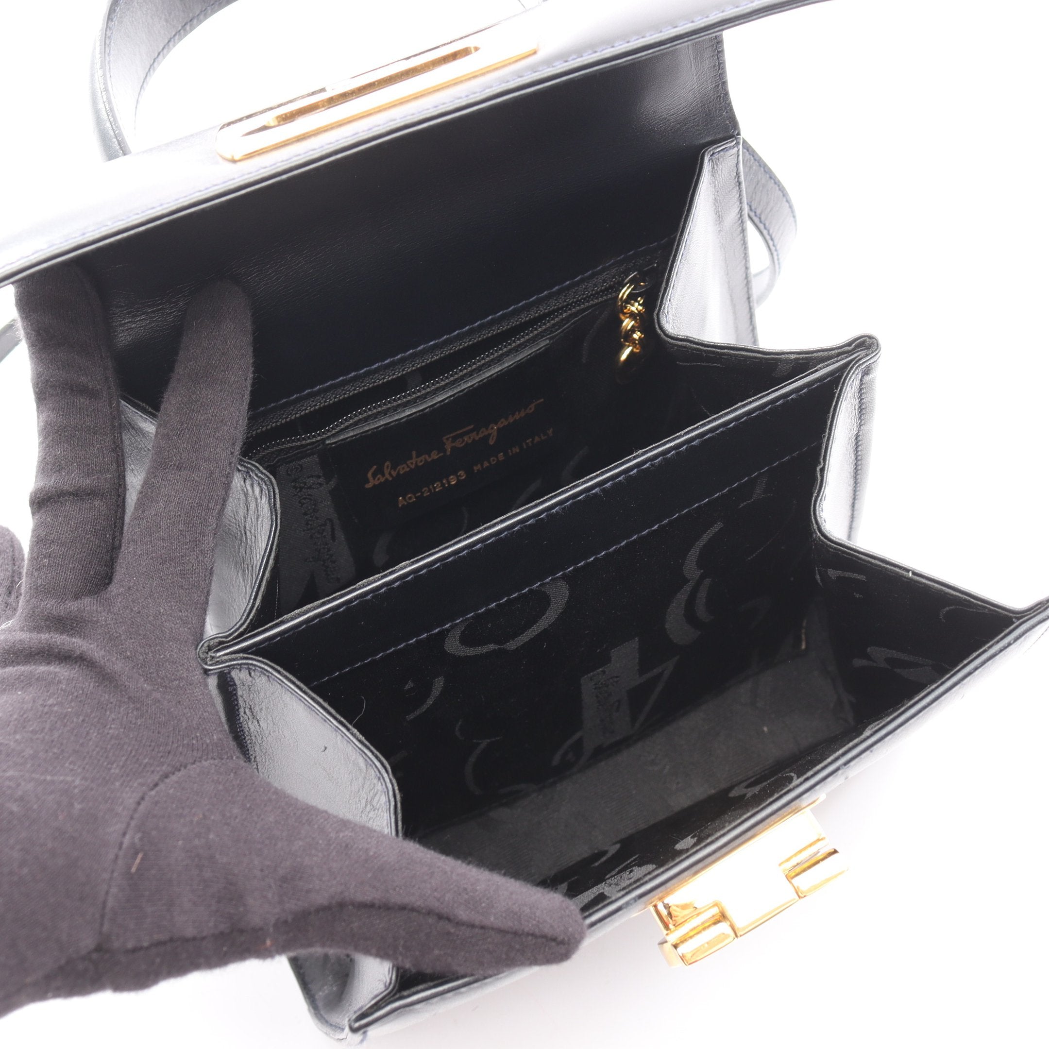 ガンチーニ ハンドバッグ レザー ブラック 2WAY サルヴァトーレ