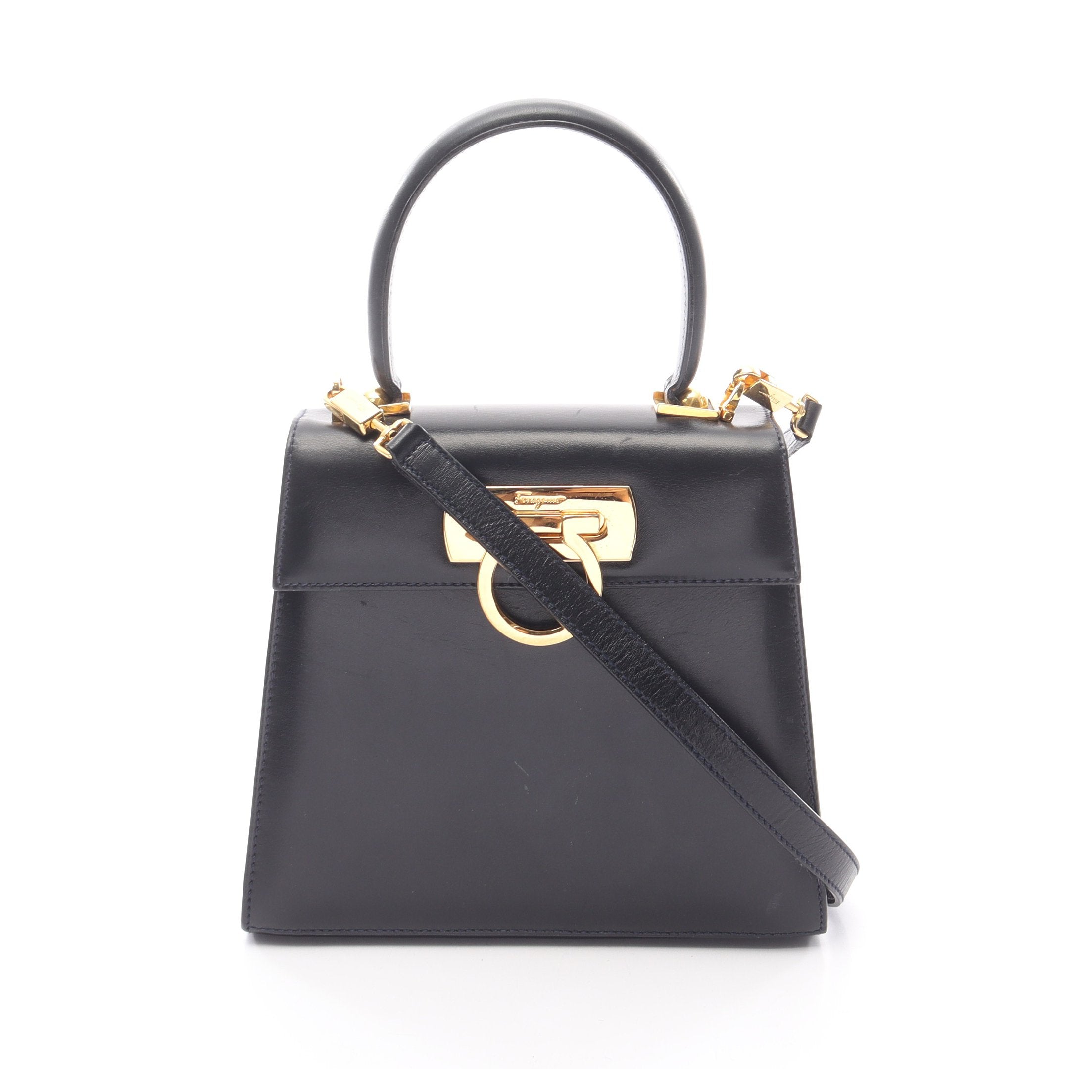 ガンチーニ ハンドバッグ レザー ブラック 2WAY サルヴァトーレ