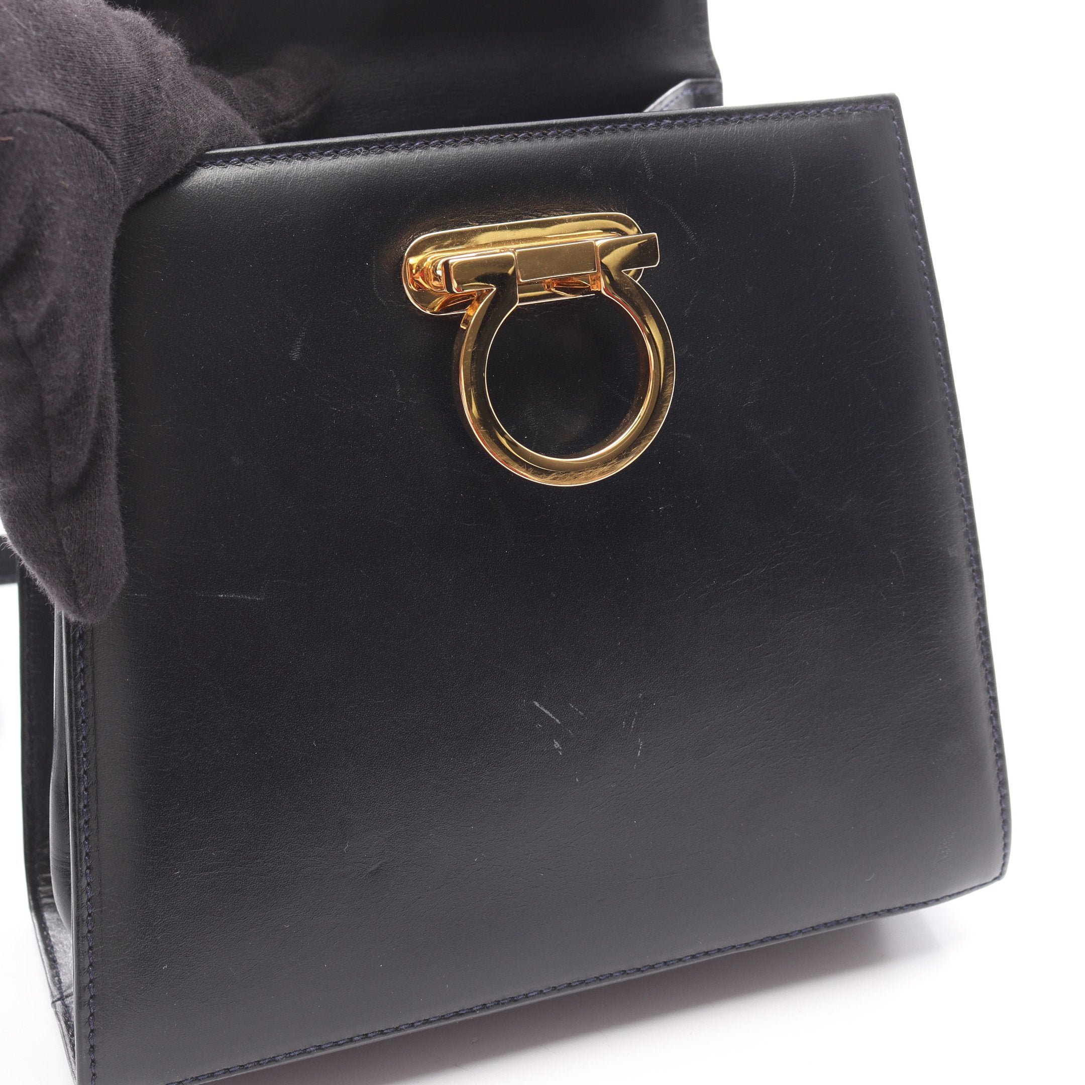 ガンチーニ ハンドバッグ レザー ブラック 2WAY サルヴァトーレ