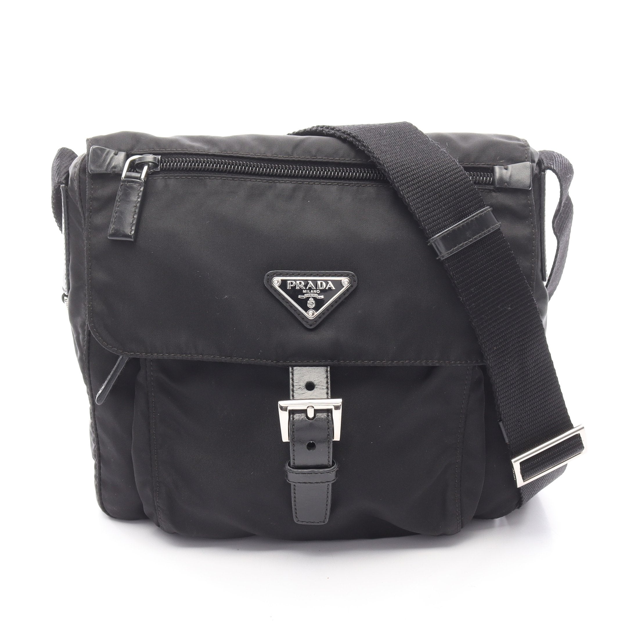 PRADA ブラック ナイロン ショルダーバッグ VELA VELA ショルダーバッグ ナイロン レザー ブラック プラダ – RECLO