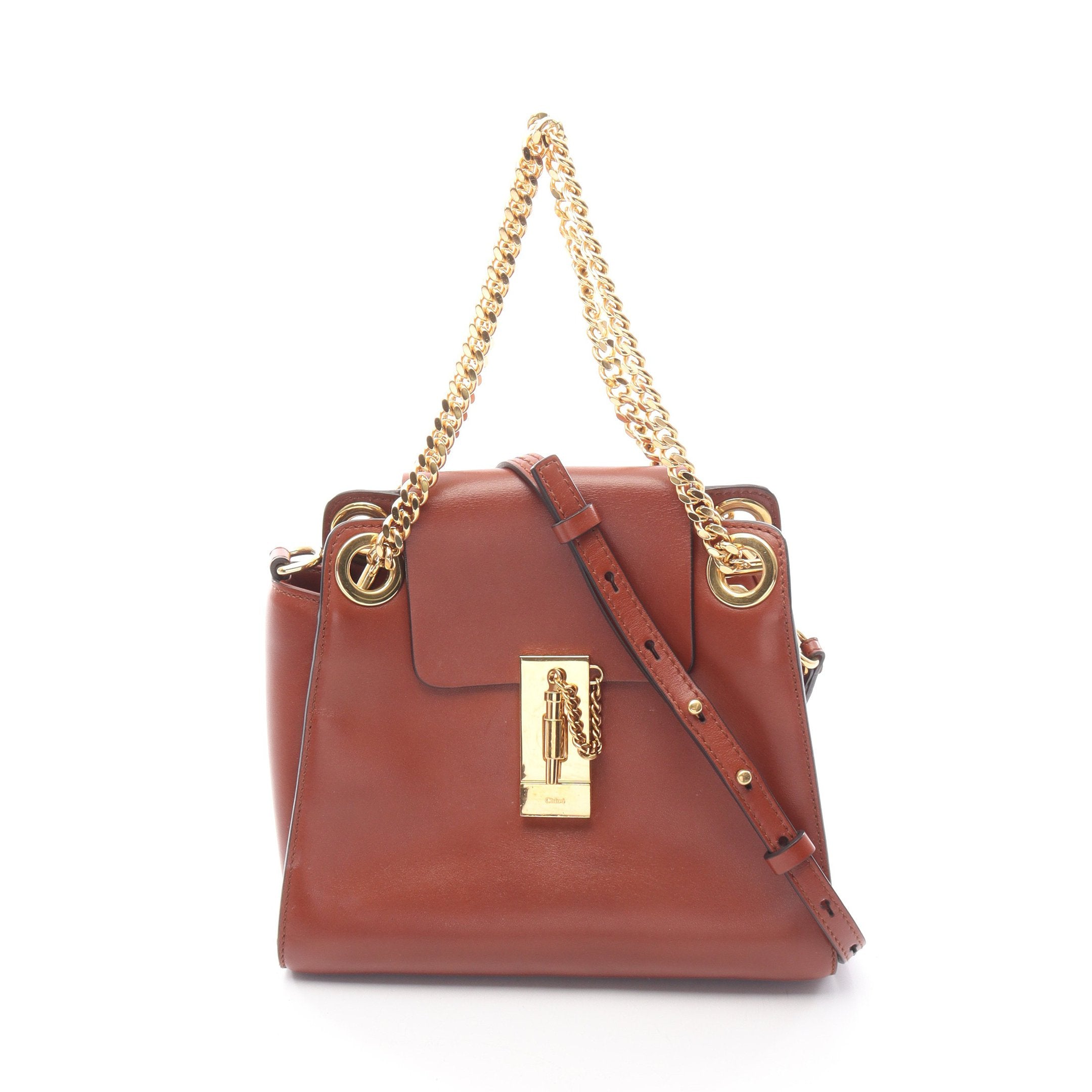 Chloé ブラウンレザー ハンドバッグ 中古・古着通販】Chloe (クロエ) エディターズバッグ ブラウン