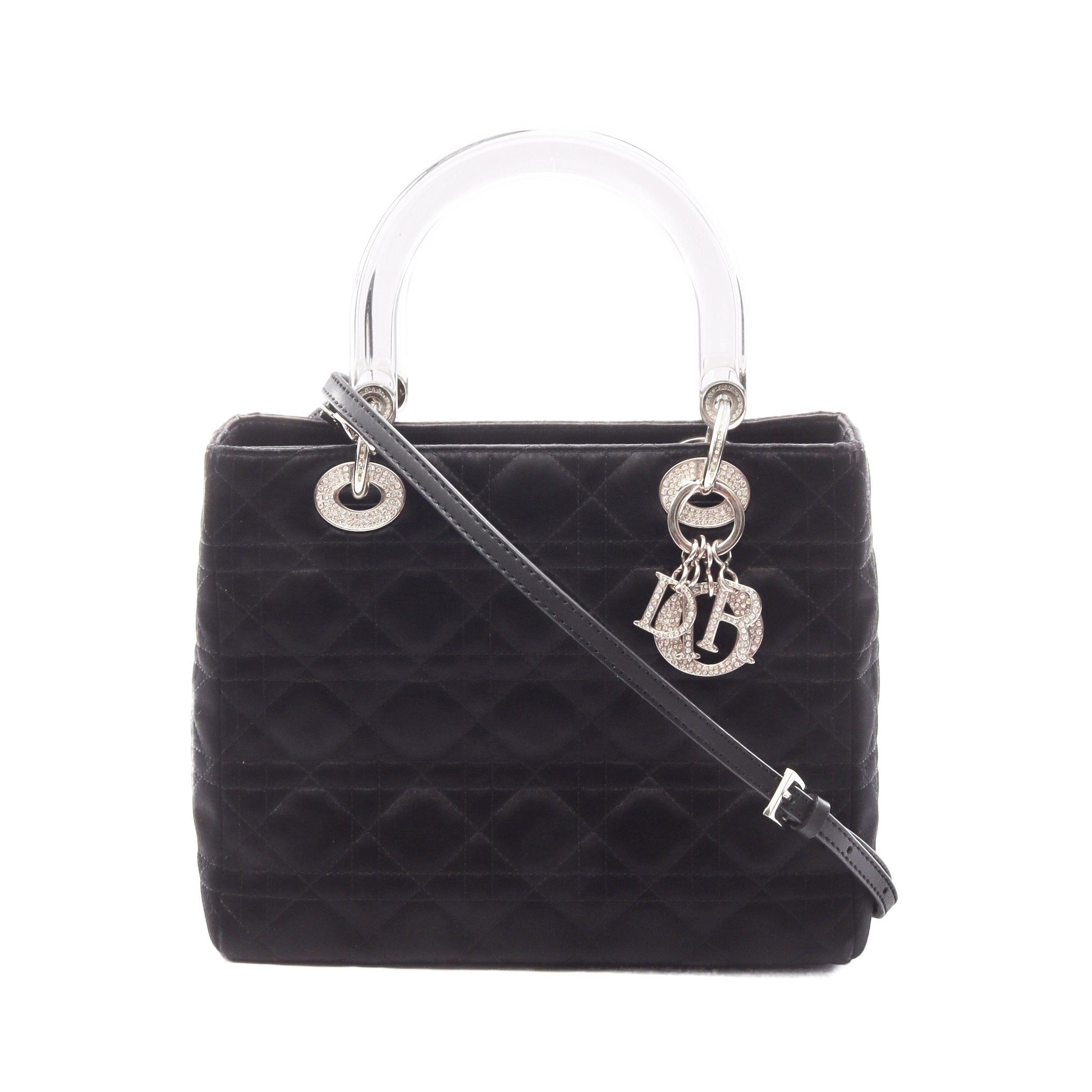 LADY DIOR レディディオール カナージュ ハンドバッグ サテン ブラック