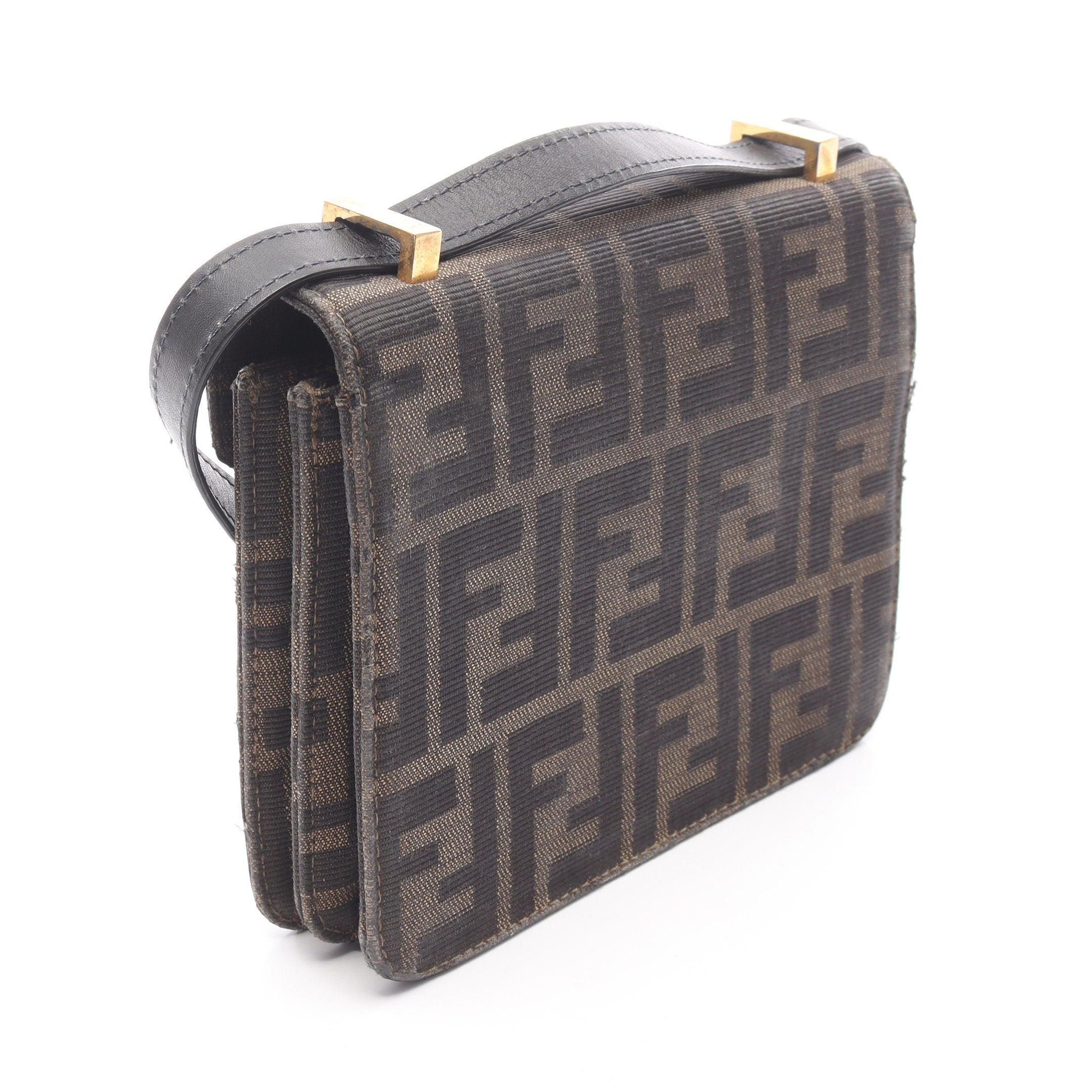 ズッカ ショルダーバッグ キャンバス レザー ダークブラウン ブラック