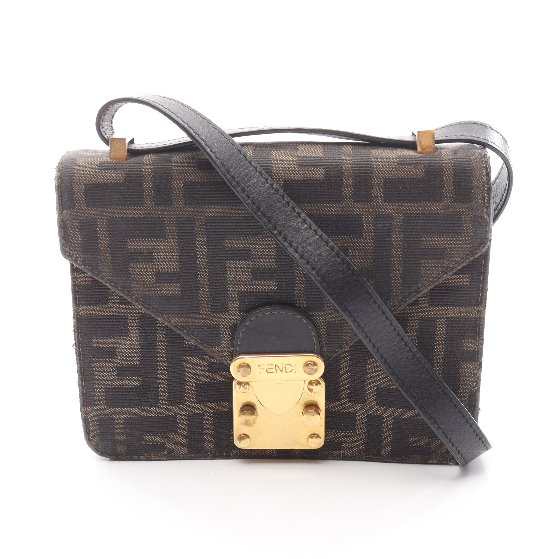 ズッカ ショルダーバッグ キャンバス レザー ダークブラウン ブラック